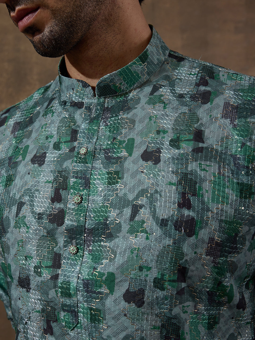 Graceful Green Abstract Printed Men's Kurta