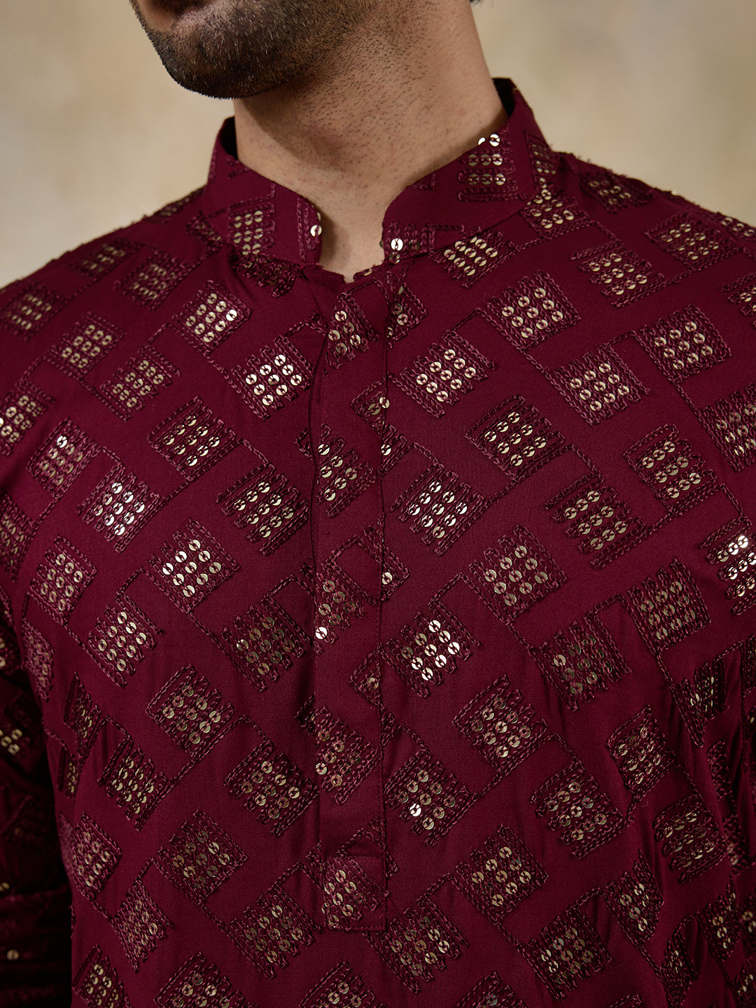 Regal Wine Embellished Men's Kurta