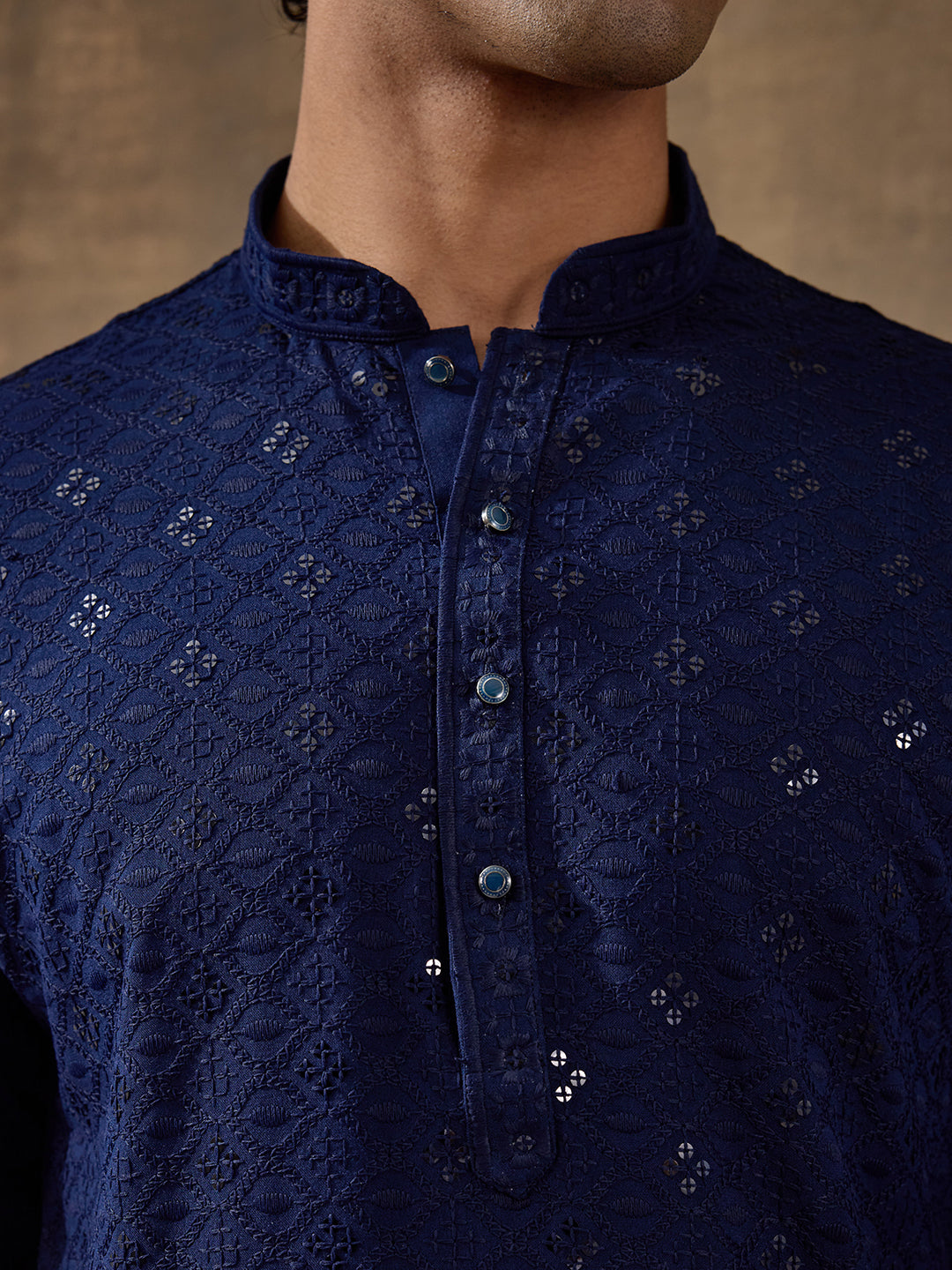 Regal Blue Chikankari Men's Kurta with Pants