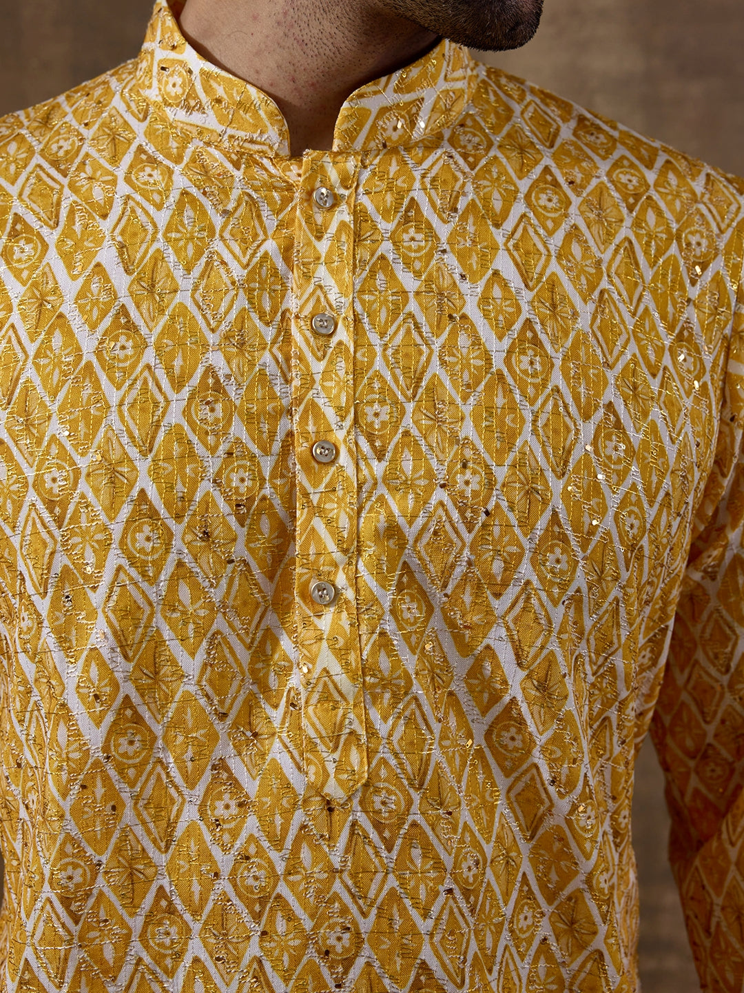 Sunshine Yellow Geometric Printed Men's Kurta