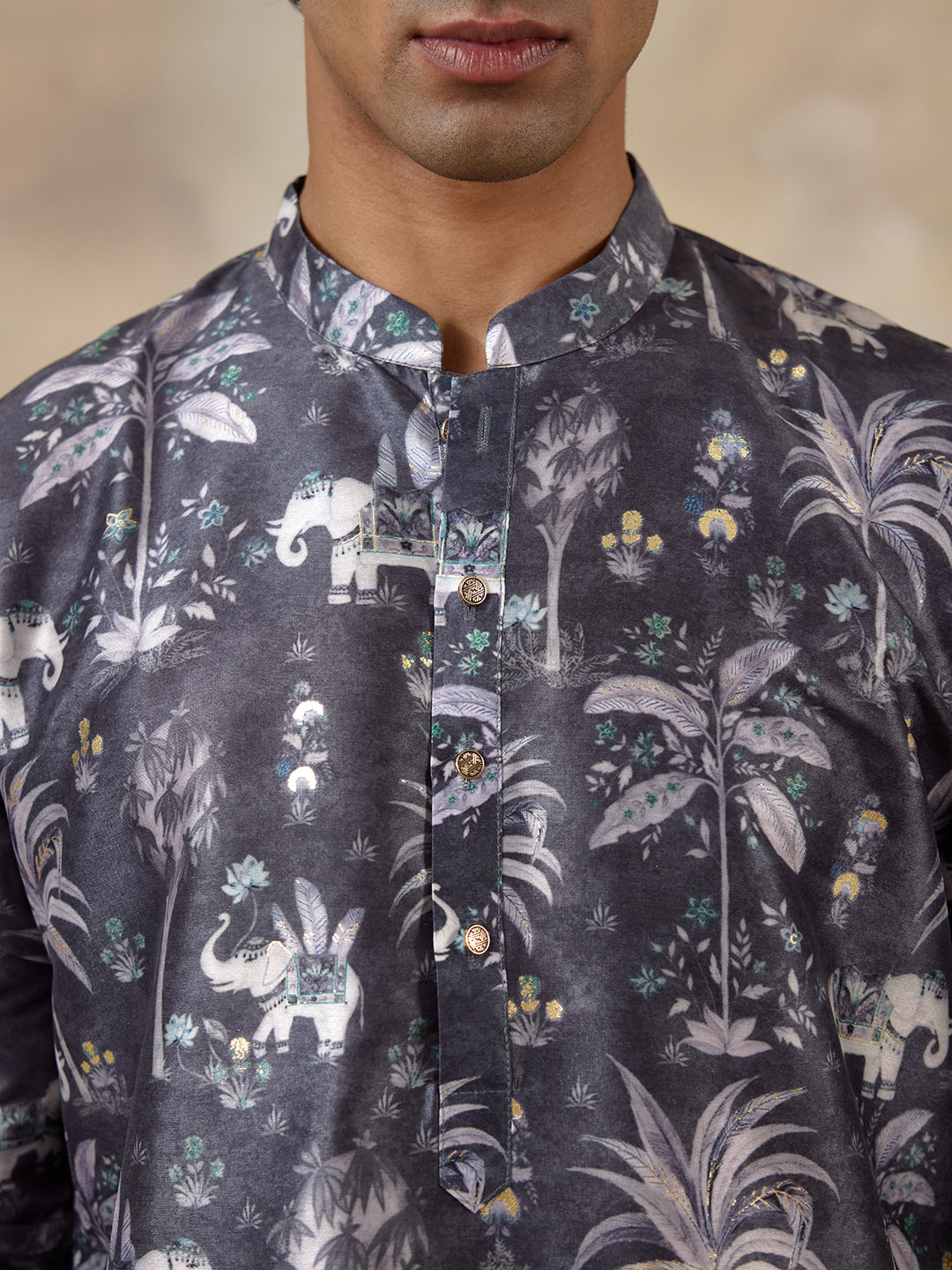 Palm Grey Printed Men's Kurta