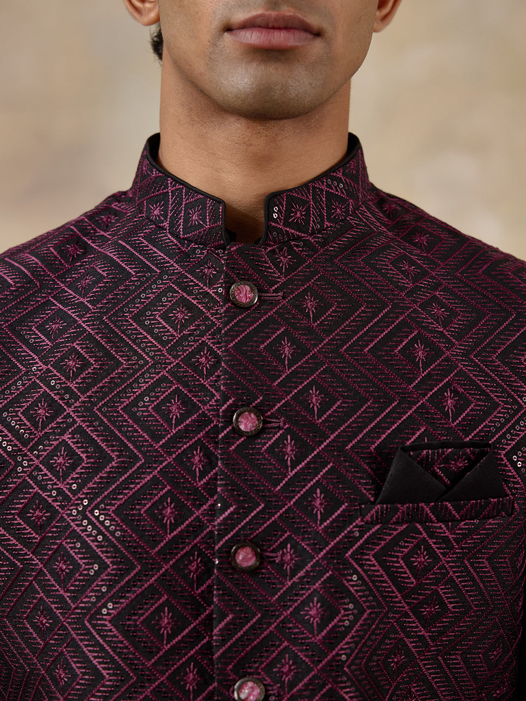 Wine Black Embroidered Men's Kurta Set