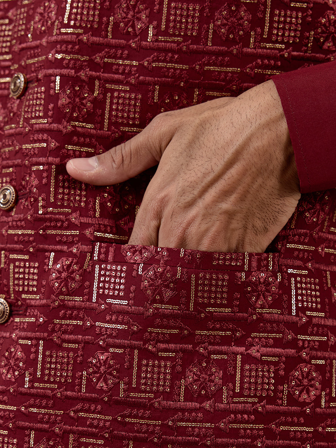 Bright Red Patterned Men's Kurta Set
