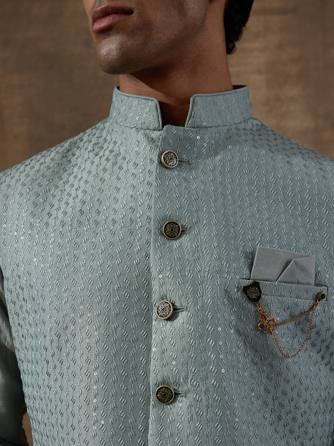 Sea Green Sequinned Men's Kurta Set