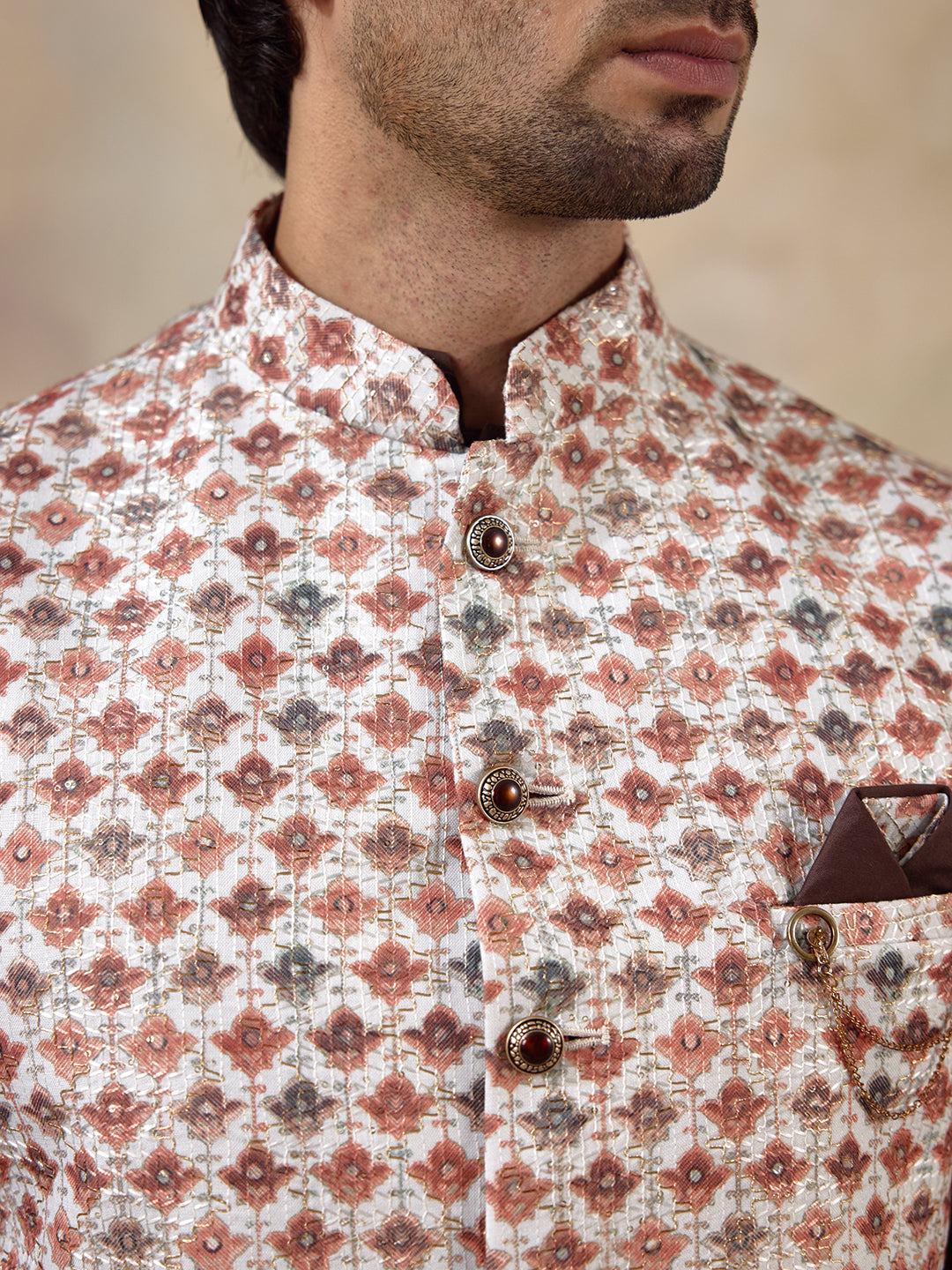 Brown Multicolour Patterned Men's Kurta Set