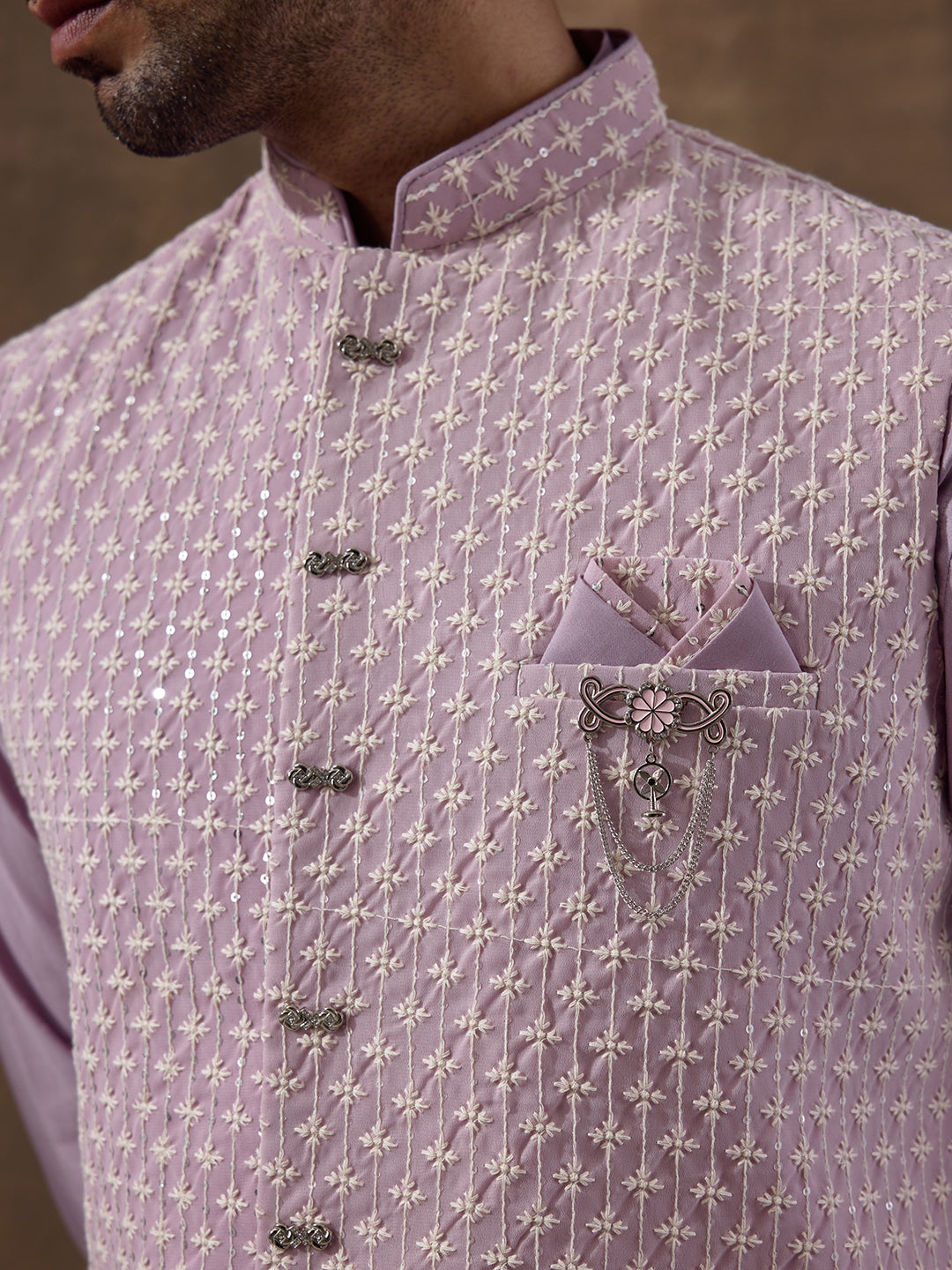 Elegant Lilac Motifs Embroidered Men's Kurta Set