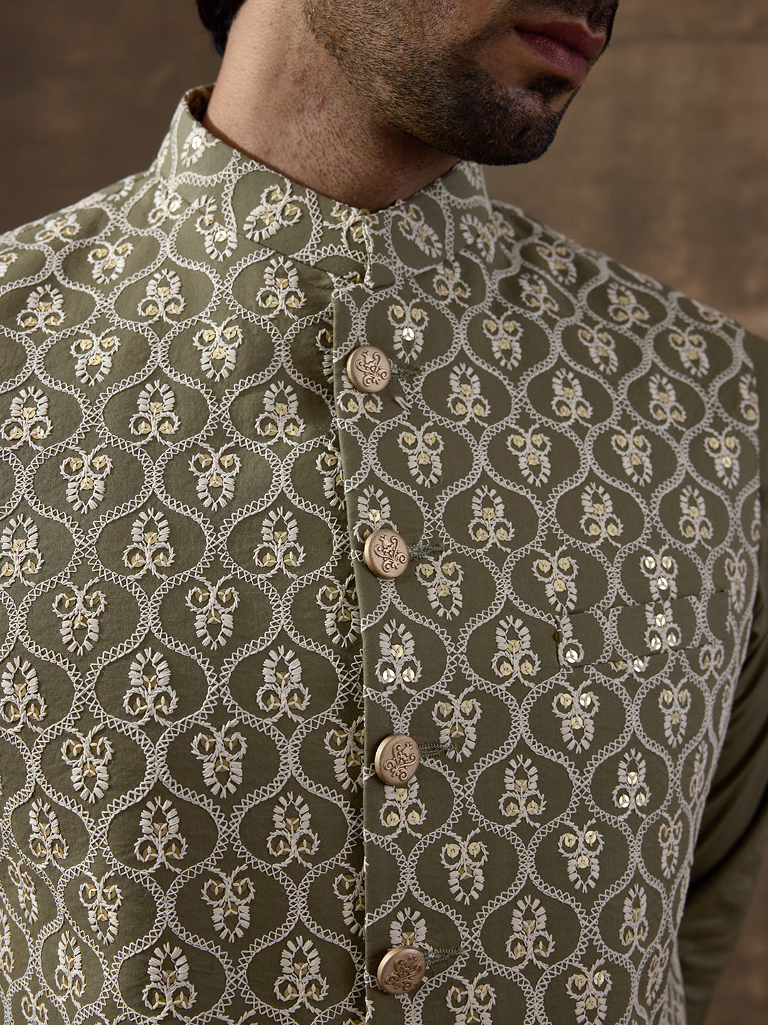Olive Embroidered Men's Kurta Set