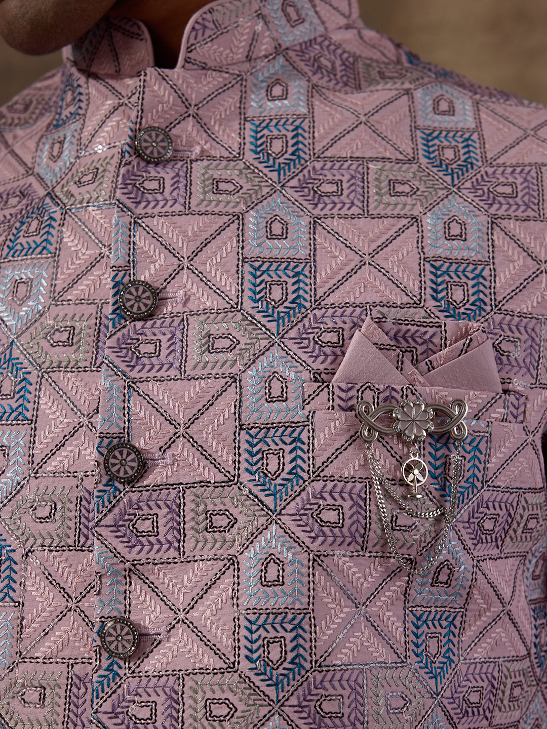 Blush Pink Mosaic Patterned Men's Kurta Set