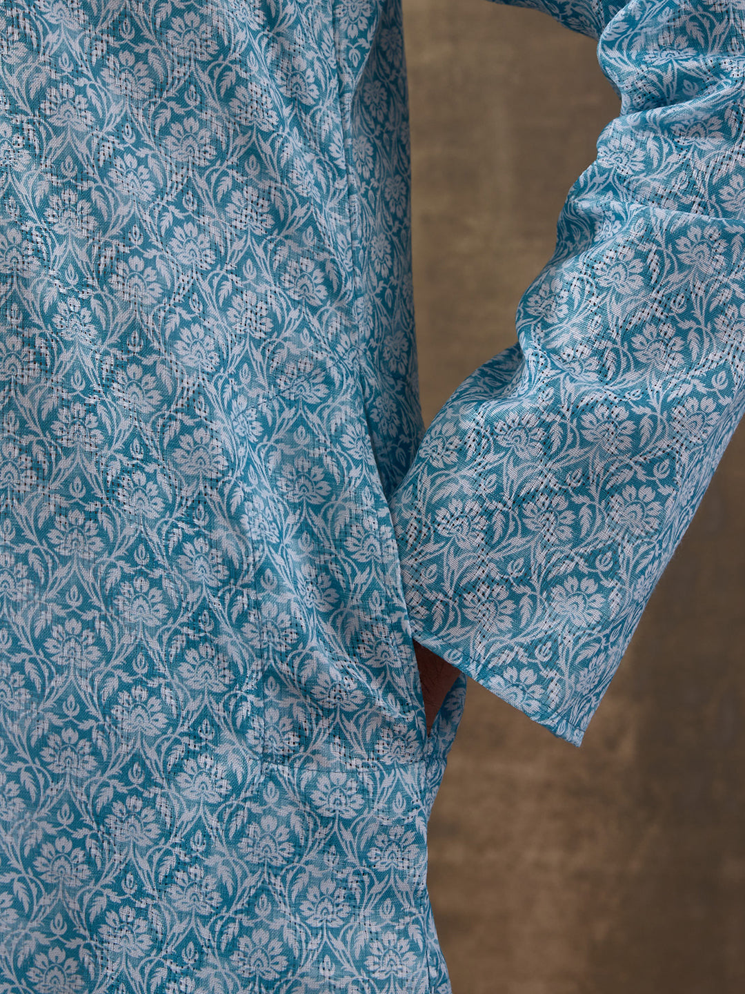 Refined Blue Ethnic Motifs Printed Men's Kurta