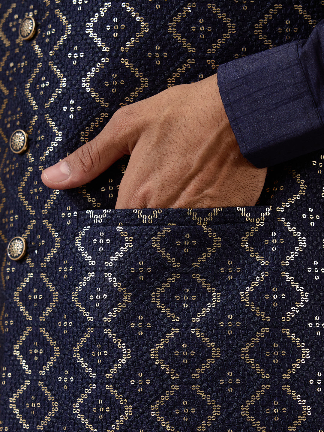 Deep Blue Sequinned Men's Kurta Set