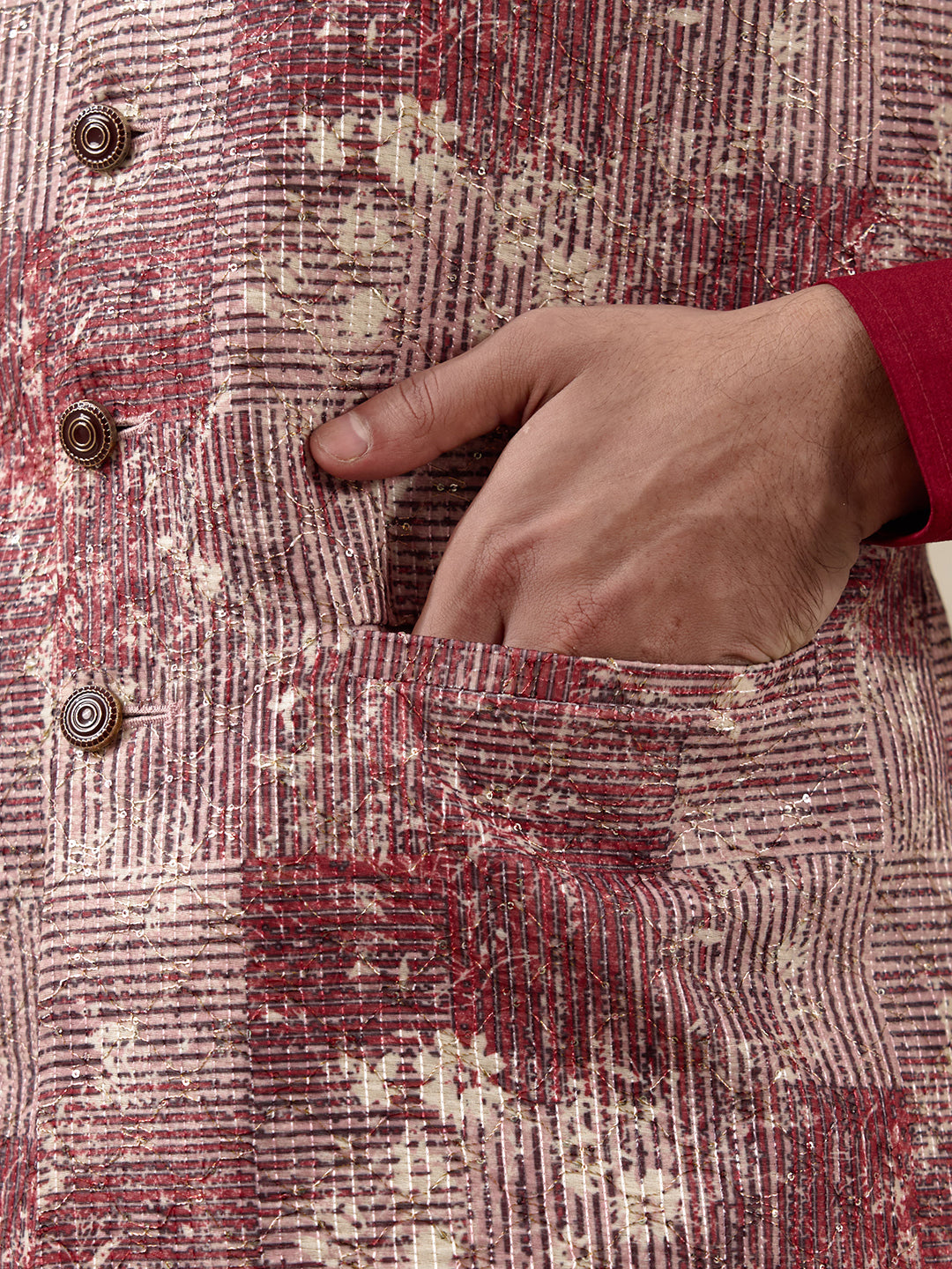 Bloody Red Patterned Men's Kurta Set