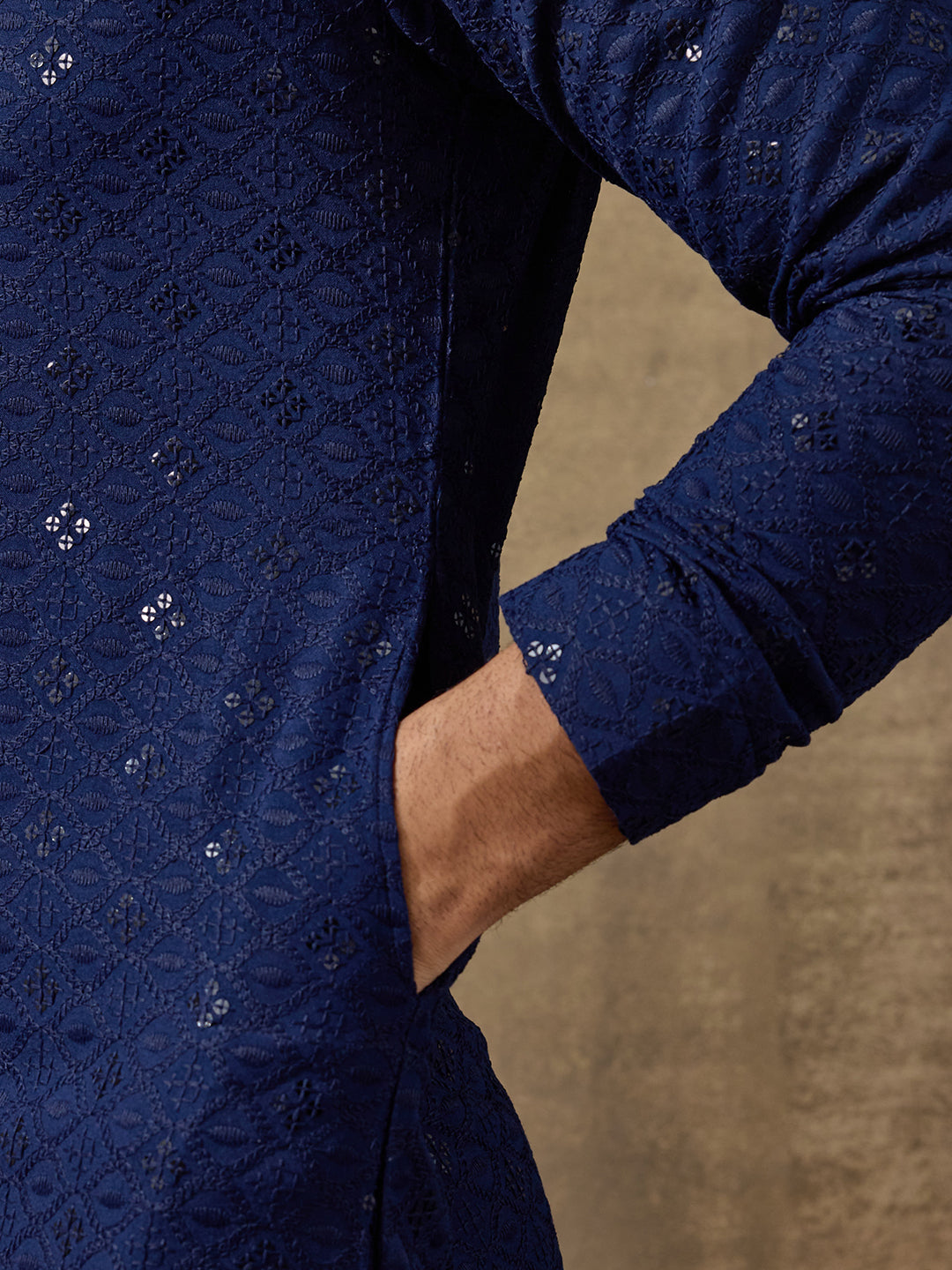 Regal Blue Chikankari Men's Kurta with Pants