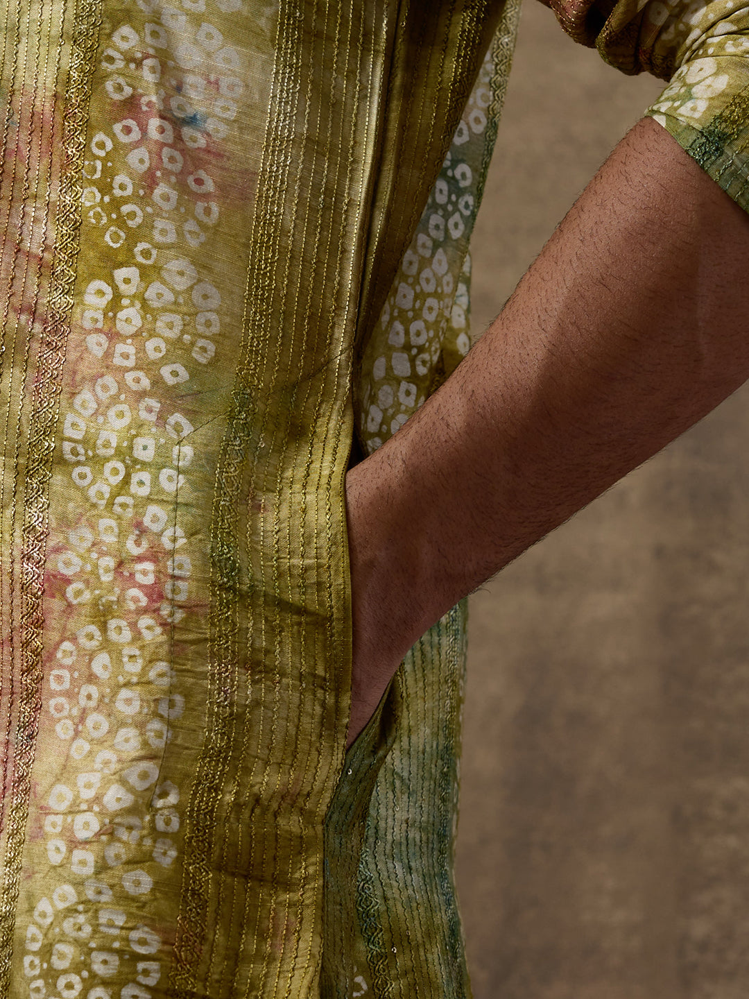 Mehendi Green Batik Printed Men's Kurta