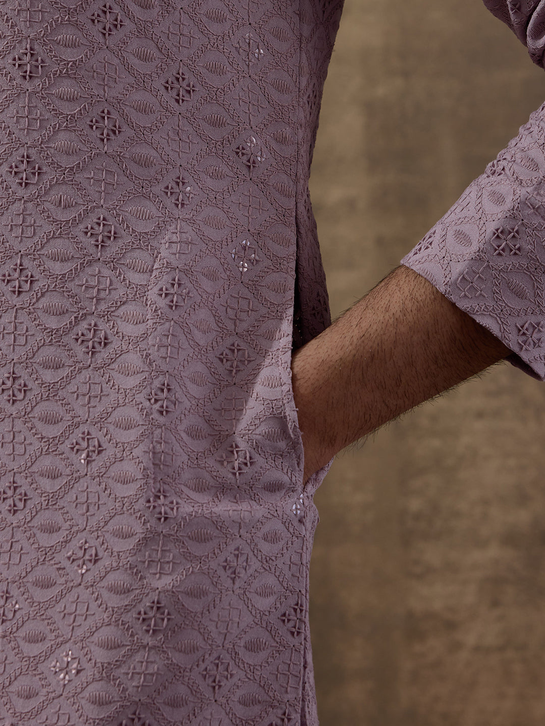 Lavish Lavender Chikankari Men's Kurta with Pants