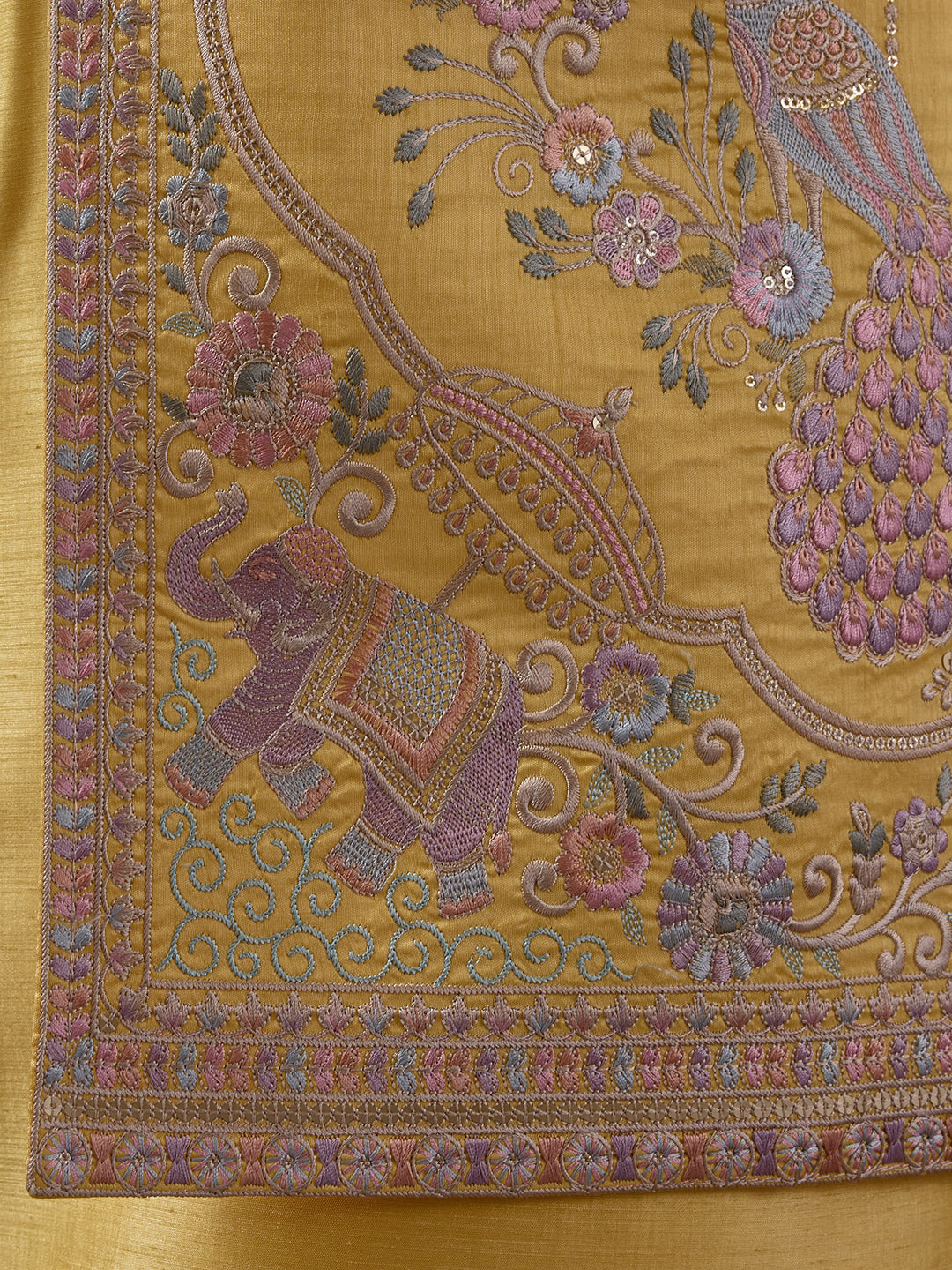 Sunshine Yellow Elephant Motifs Embroidered Kurta Set with Long Jacket