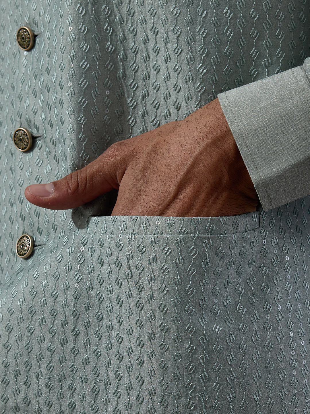 Sea Green Sequinned Men's Kurta Set