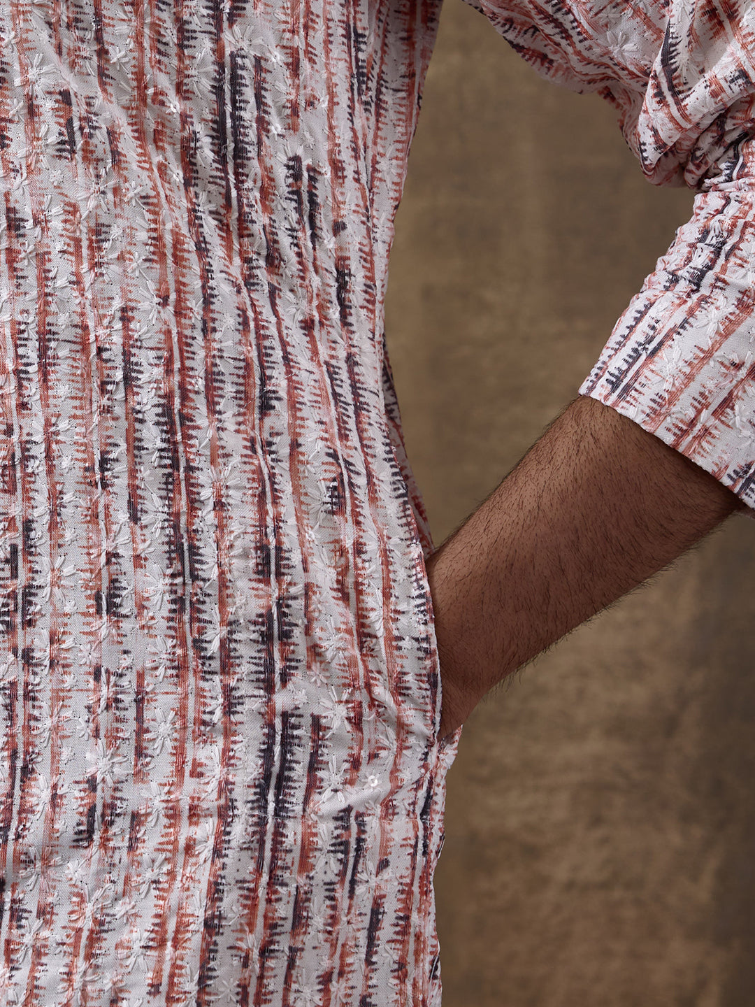 Rustic Black Jazzy Striped Printed Men's Kurta