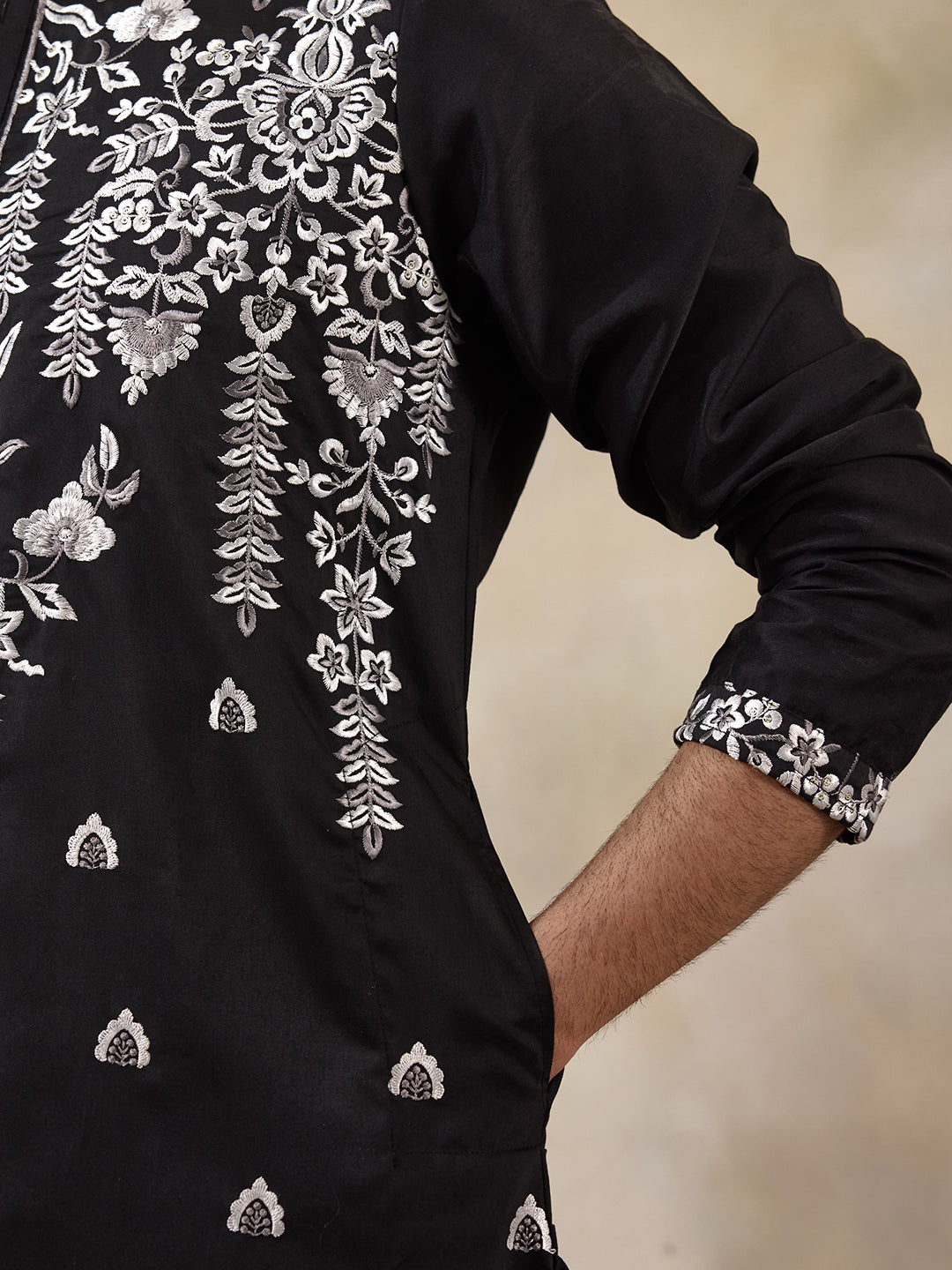 Majestic Black Aari Embroidered Men's Kurta