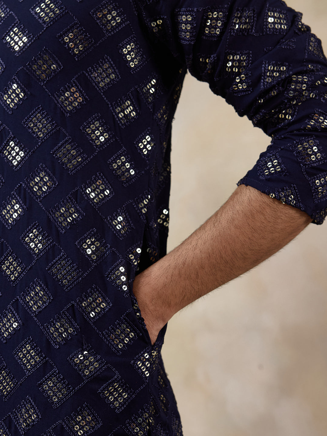Regal Blue Embellished Men's Kurta