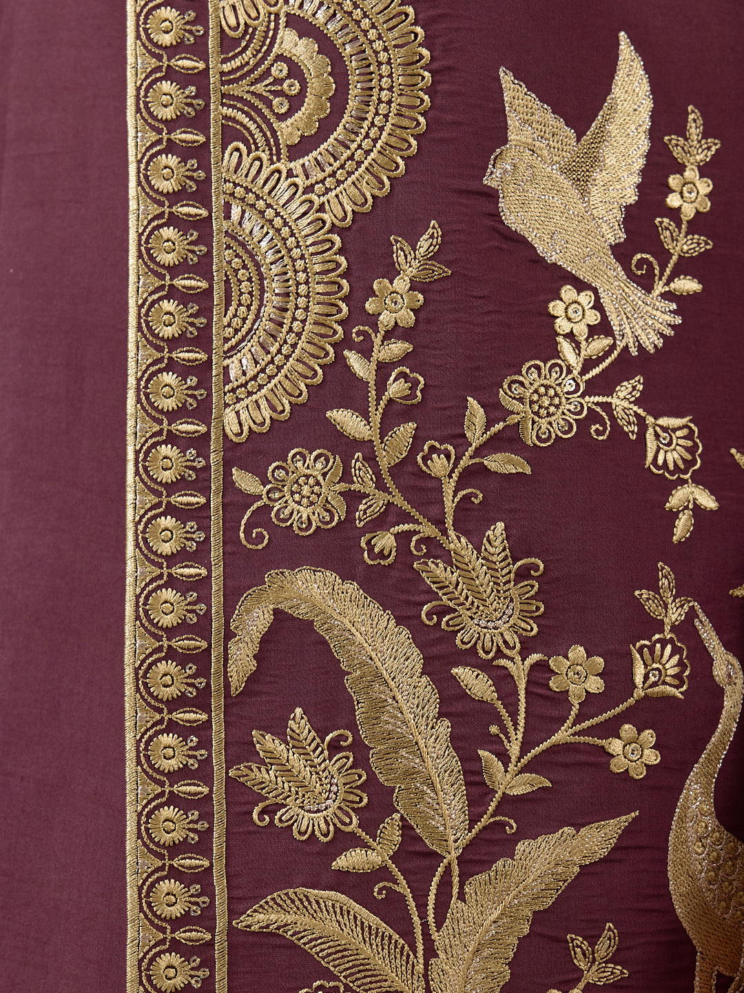Royal Purple Aari Embroidered Men's Kurta Set with Long Jacket
