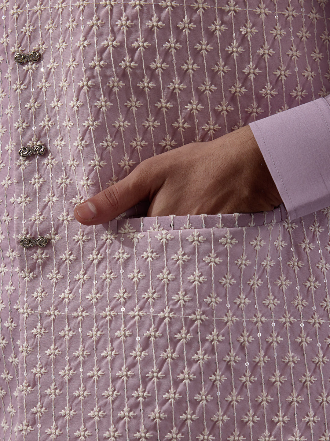 Elegant Lilac Motifs Embroidered Men's Kurta Set