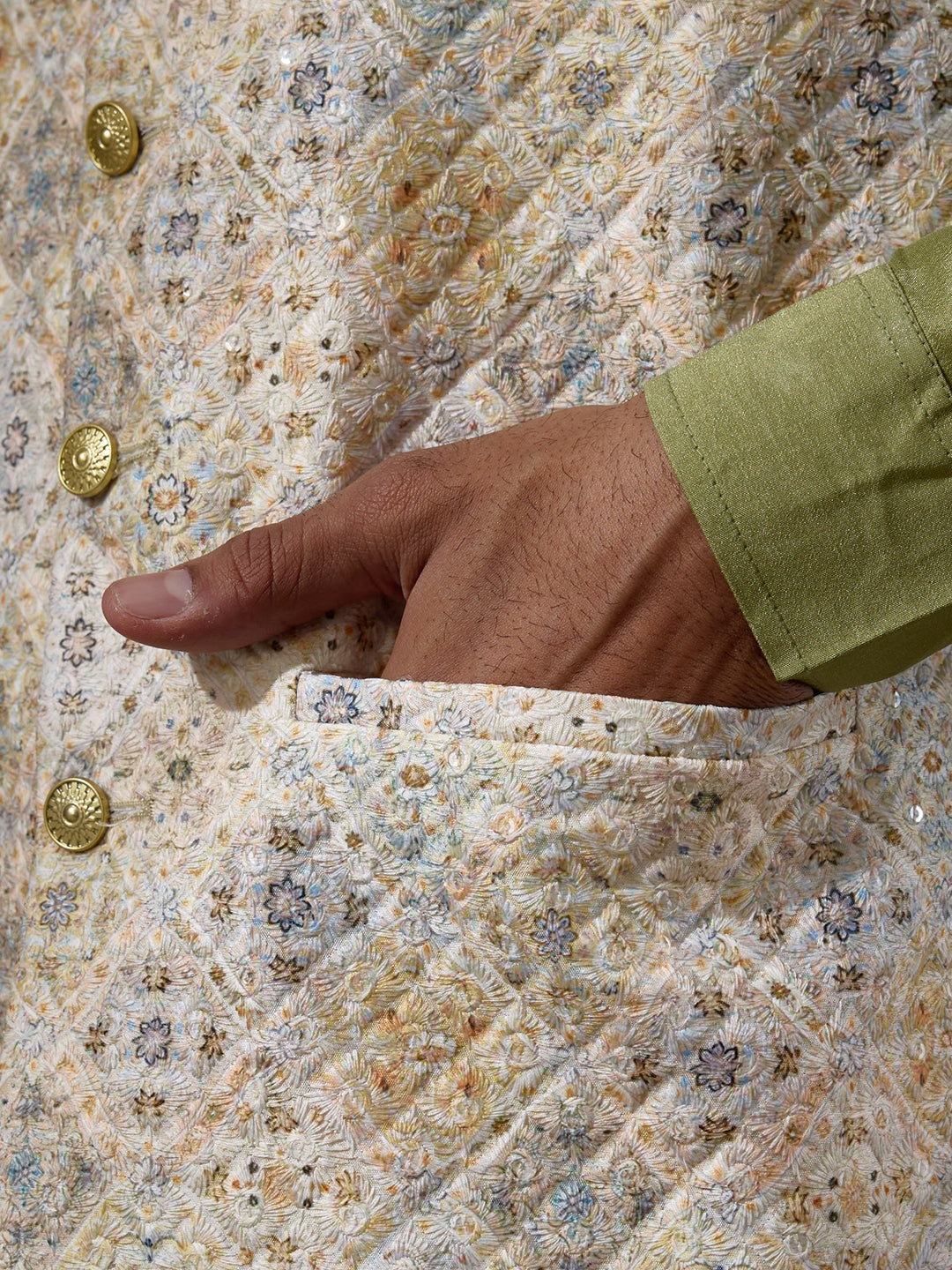 Light Olive Patterned Men's Kurta Set
