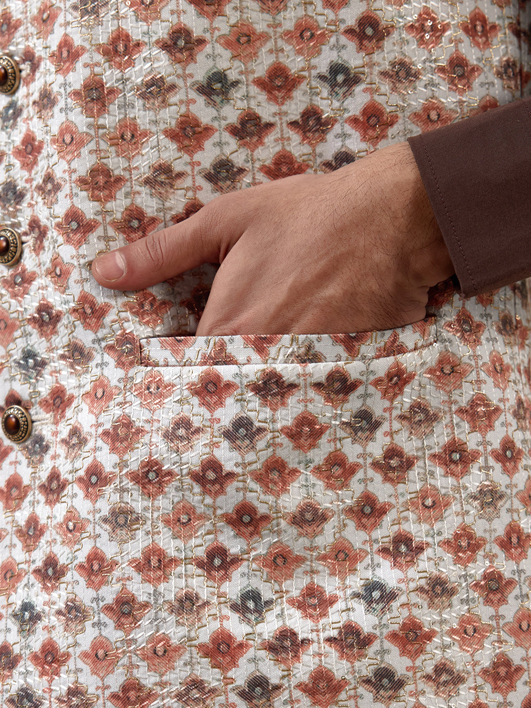 Brown Multicolour Patterned Men's Kurta Set