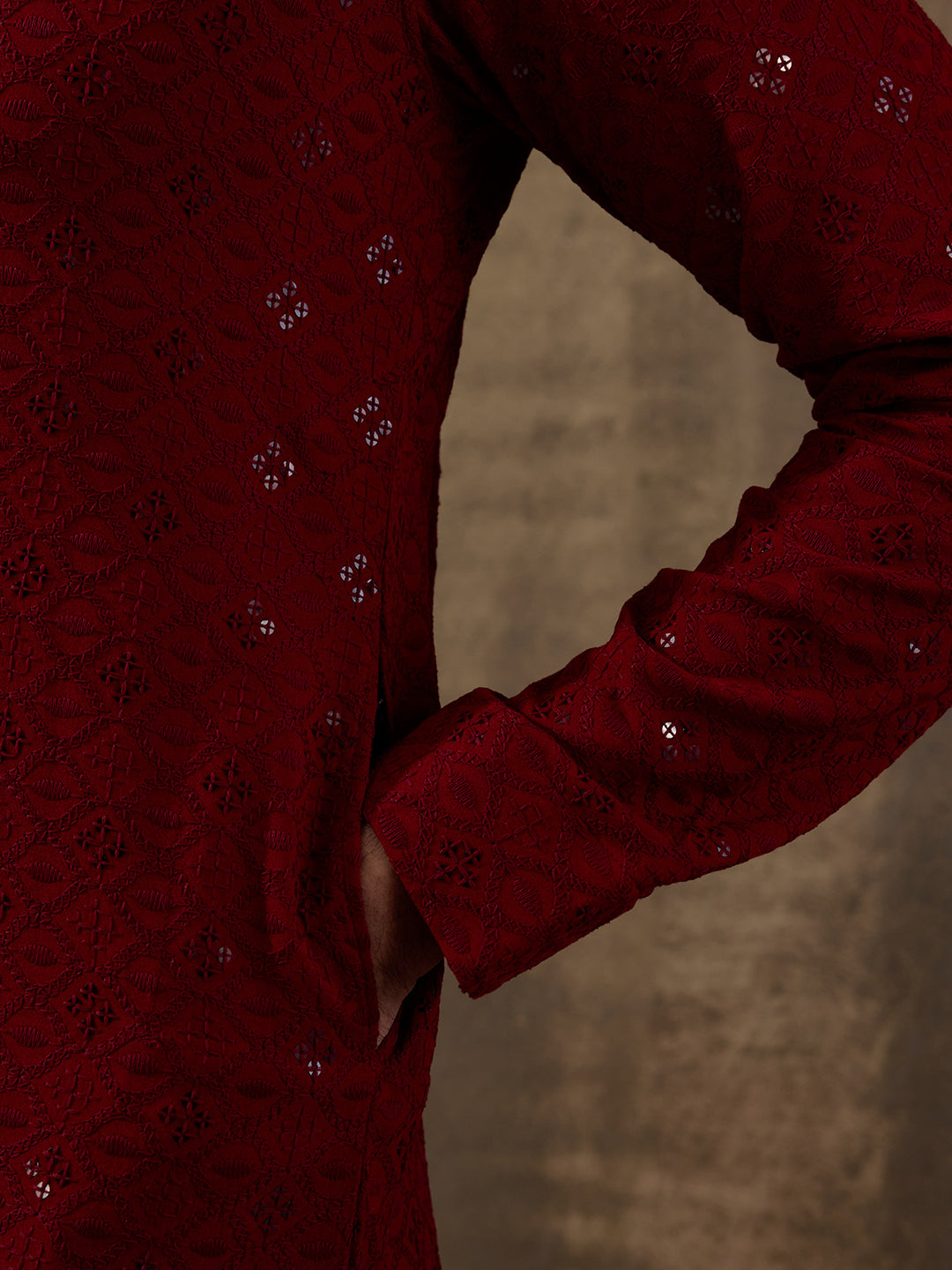 Merry Maroon Chikankari Men's Kurta with Pants