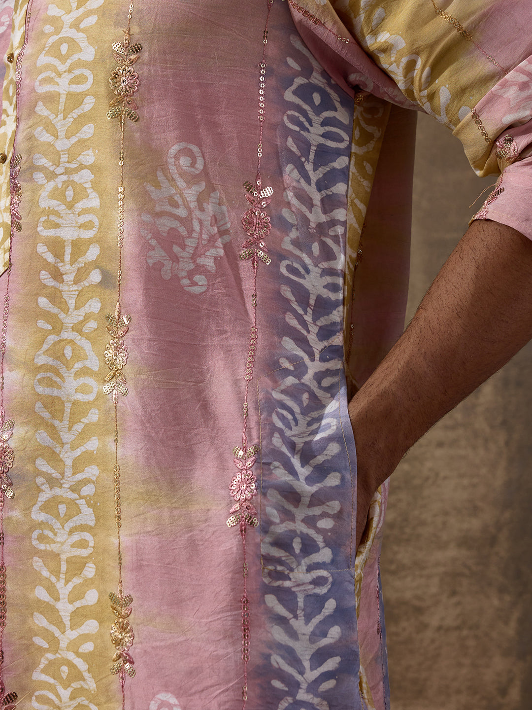 Vibrant Pink Batik Printed Men's Kurta