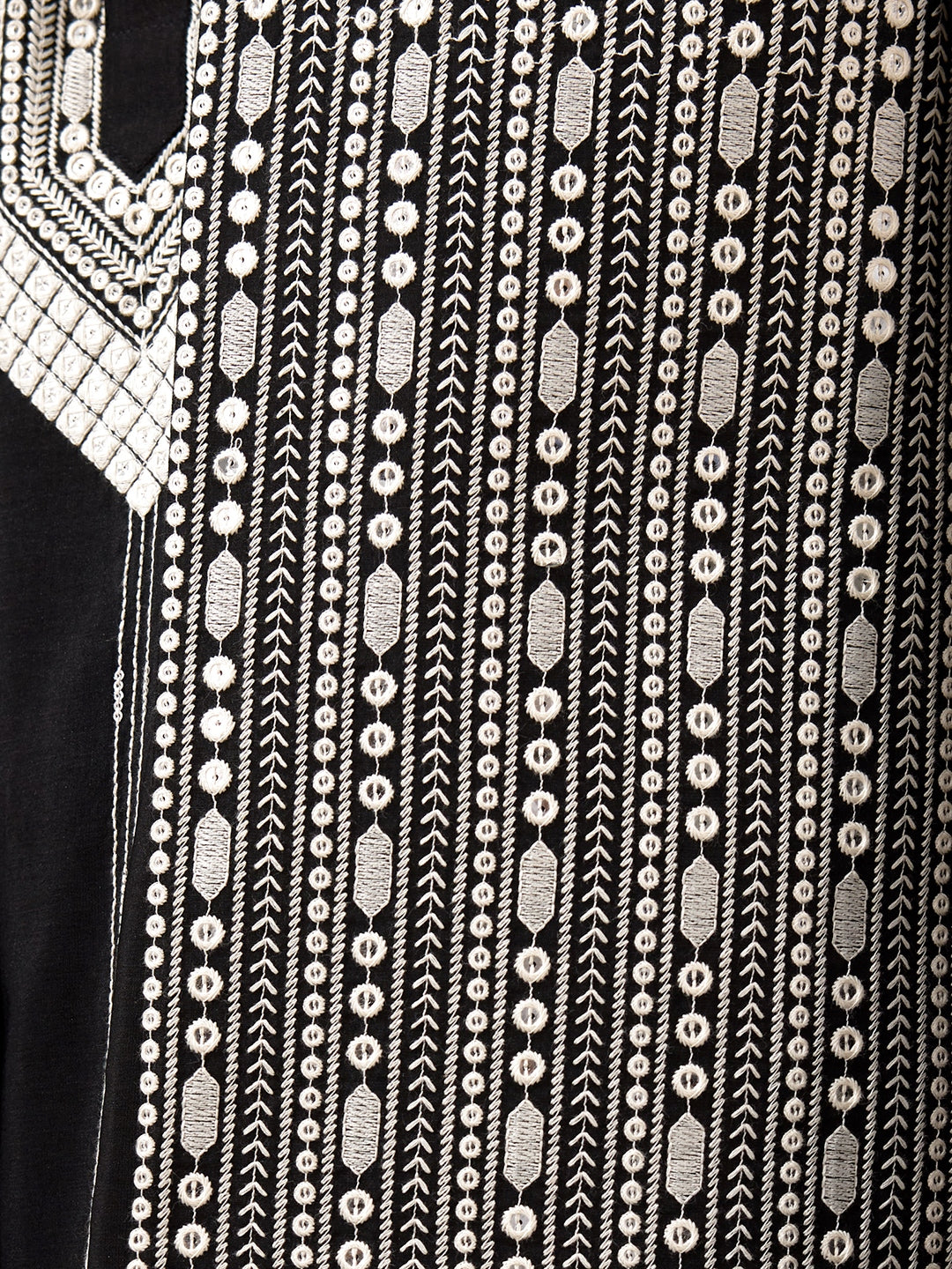 Black Chikankari Embroidered Men's Kurta Set with Long Jacket