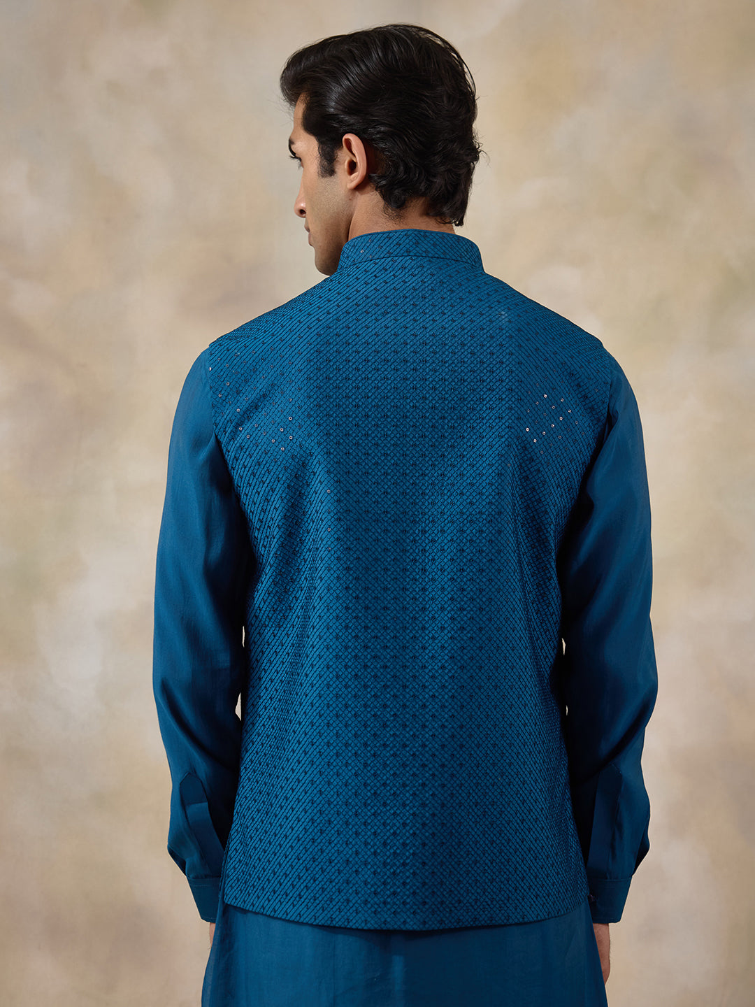 Azure Blue Sequinned Men's Kurta Set