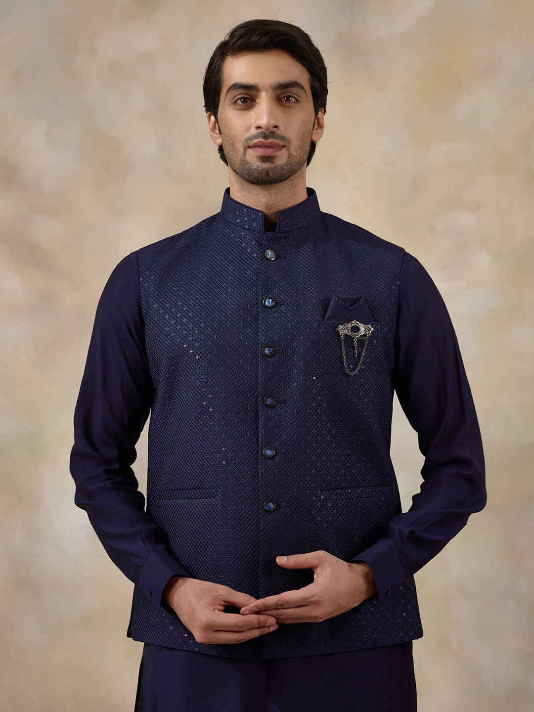 Royal Blue Sequinned Men's Kurta Set