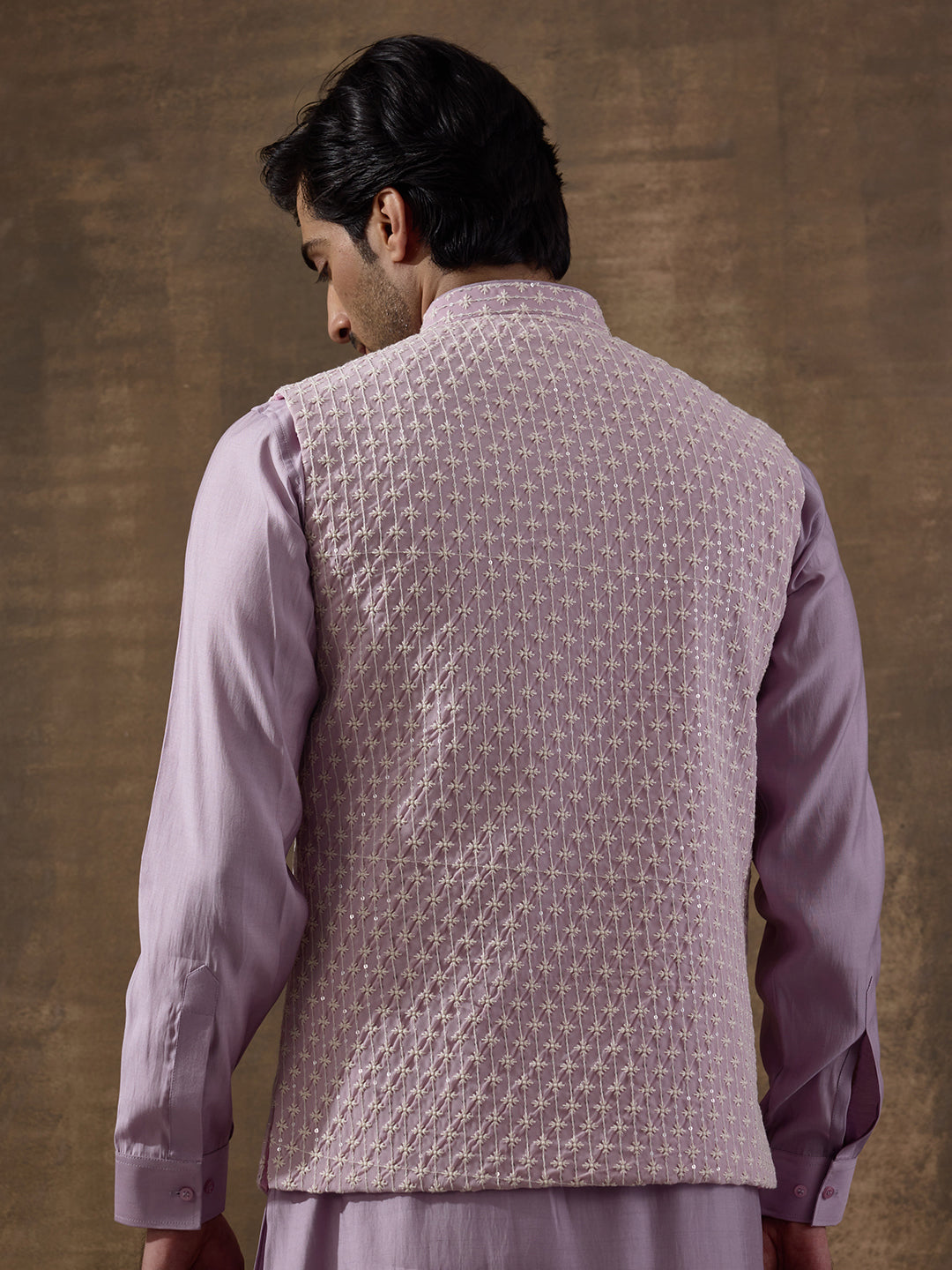 Elegant Lilac Motifs Embroidered Men's Kurta Set