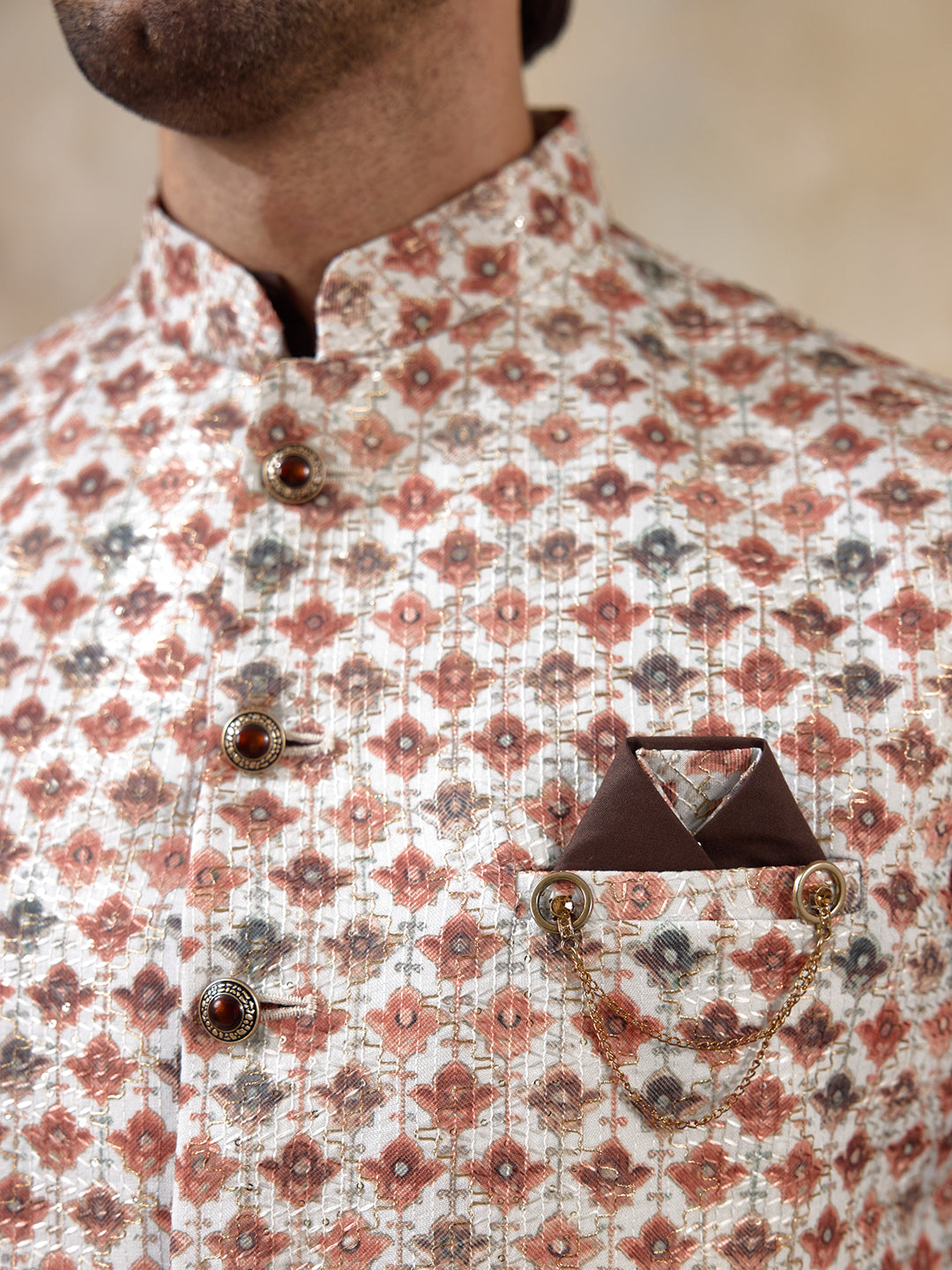 Brown Multicolour Patterned Men's Kurta Set