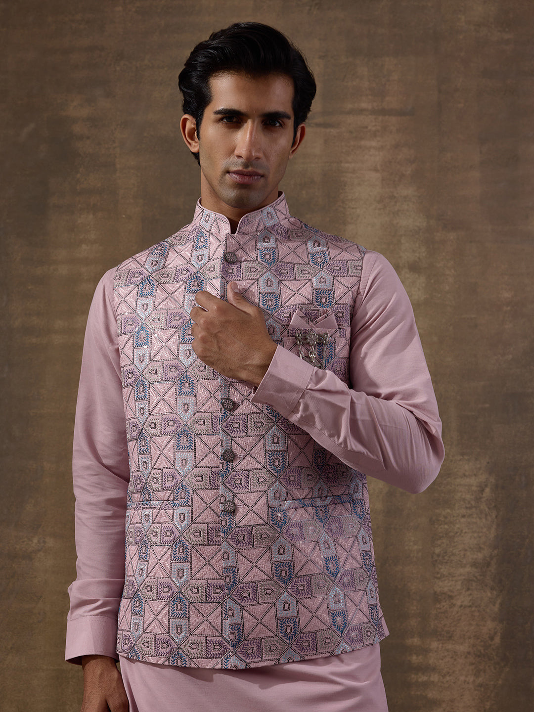 Blush Pink Mosaic Patterned Men's Kurta Set