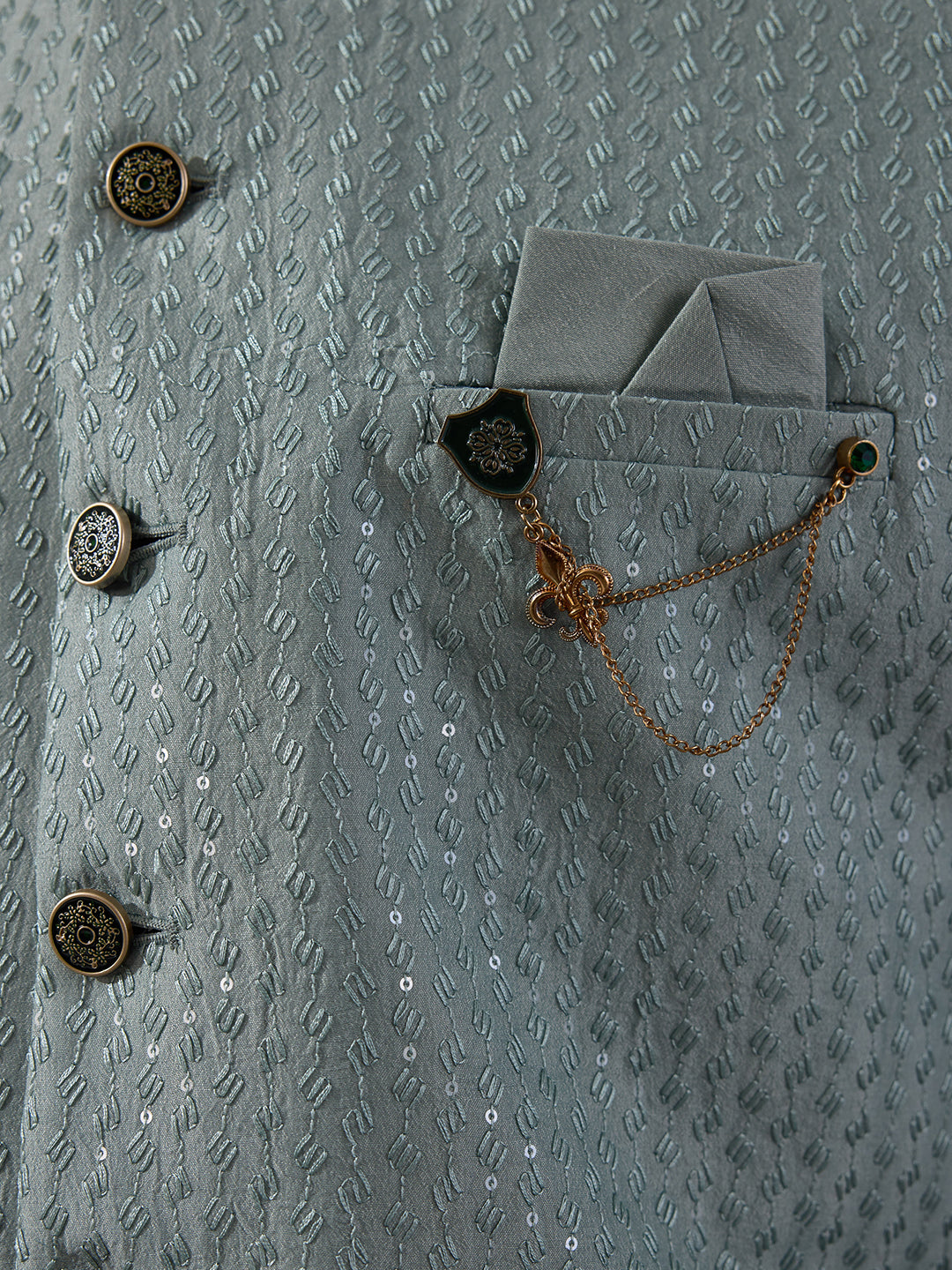 Sea Green Sequinned Men's Kurta Set