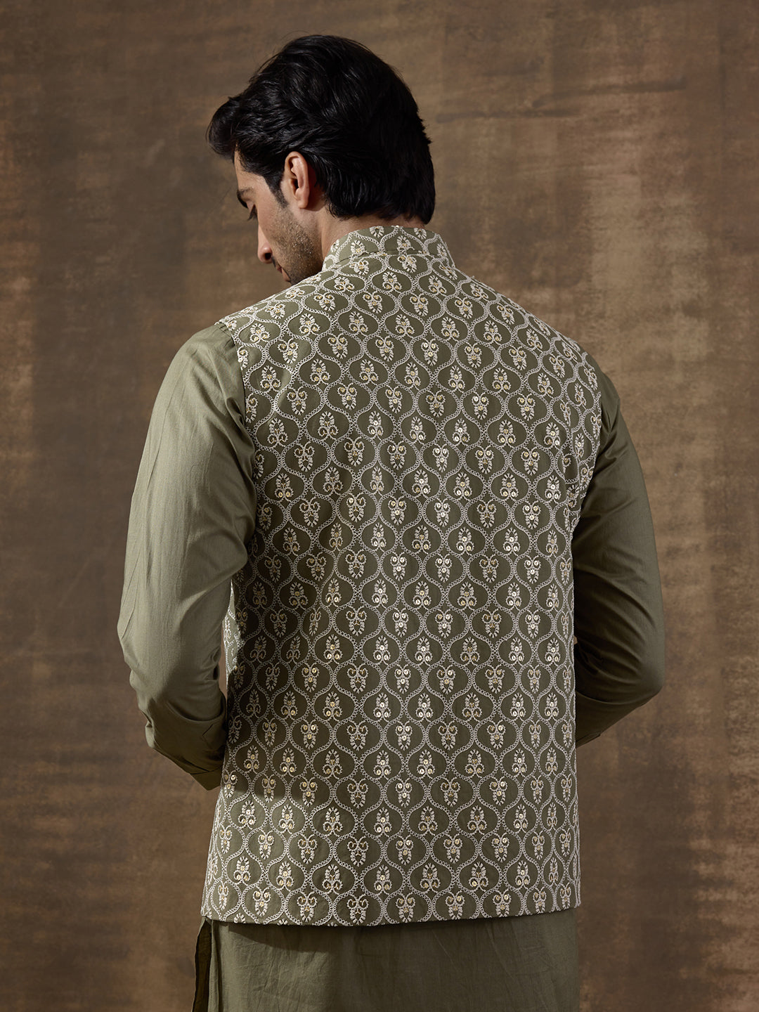 Olive Embroidered Men's Kurta Set