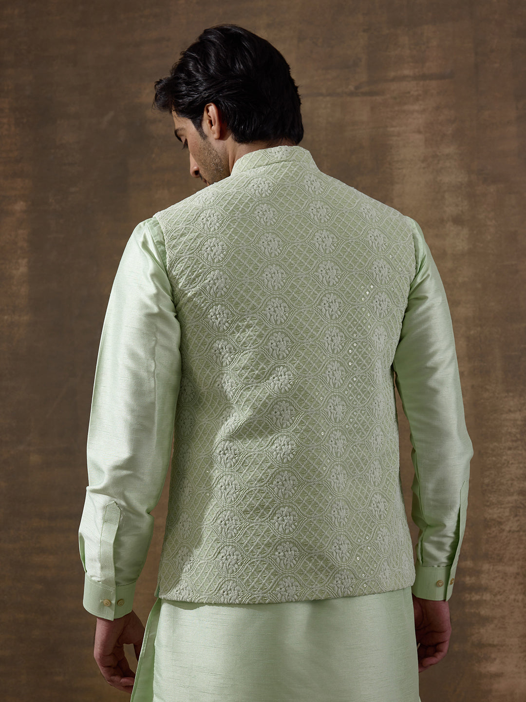 Pastel Green Motifs Embroidered Men's Kurta Set