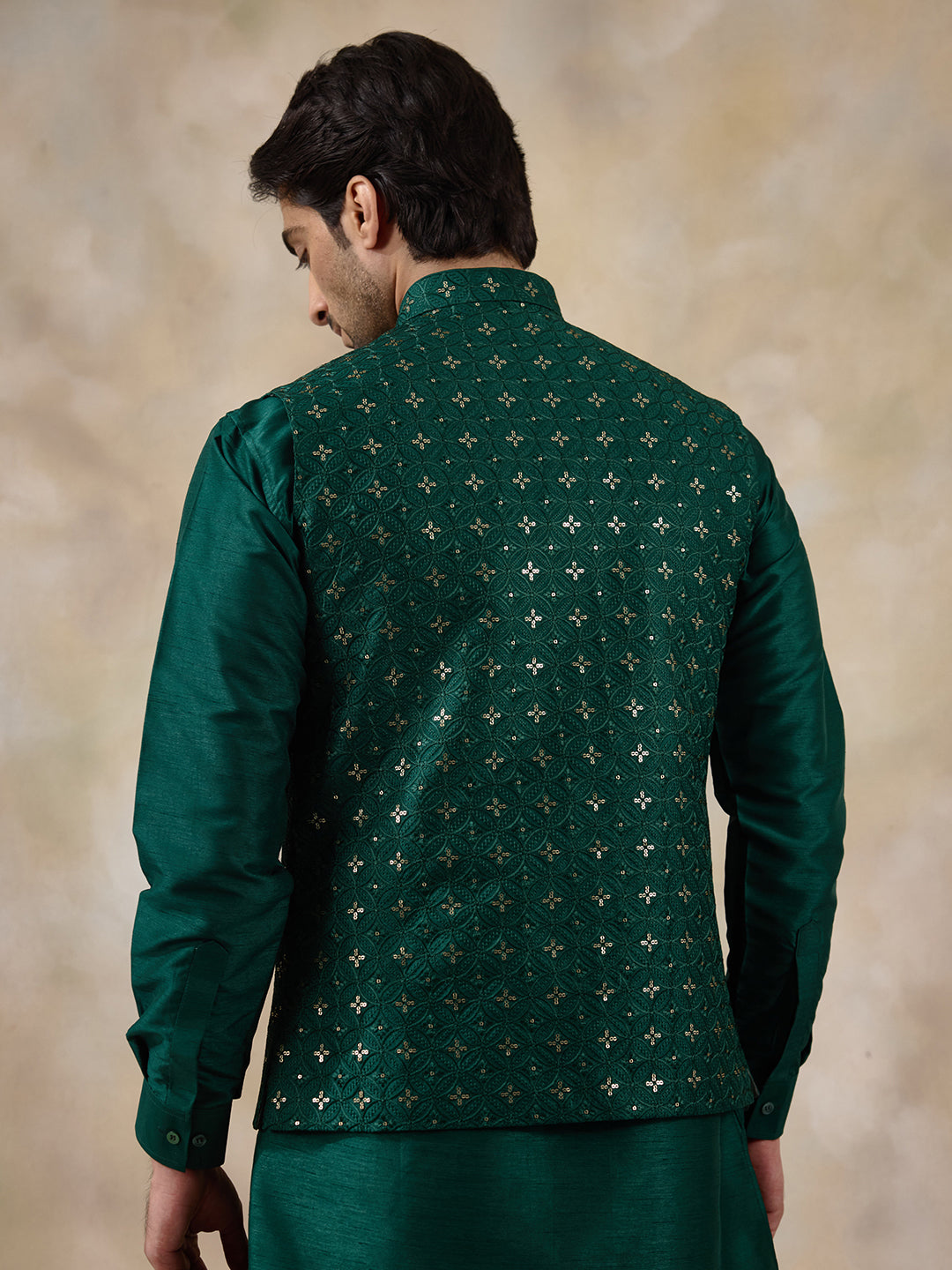 Bottle Green Motifs Sequinned Men's Kurta Set