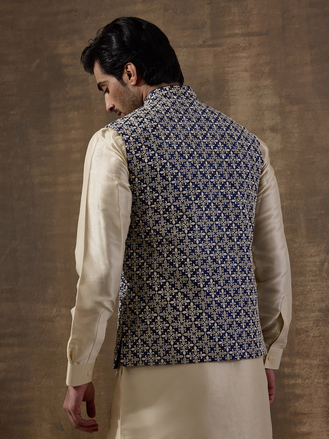 Traditional Motifs Beige Embroidered Men's Kurta Set