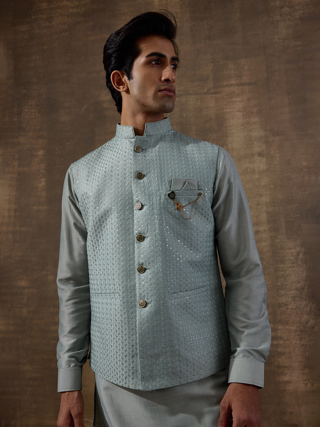 Sea Green Sequinned Men's Kurta Set
