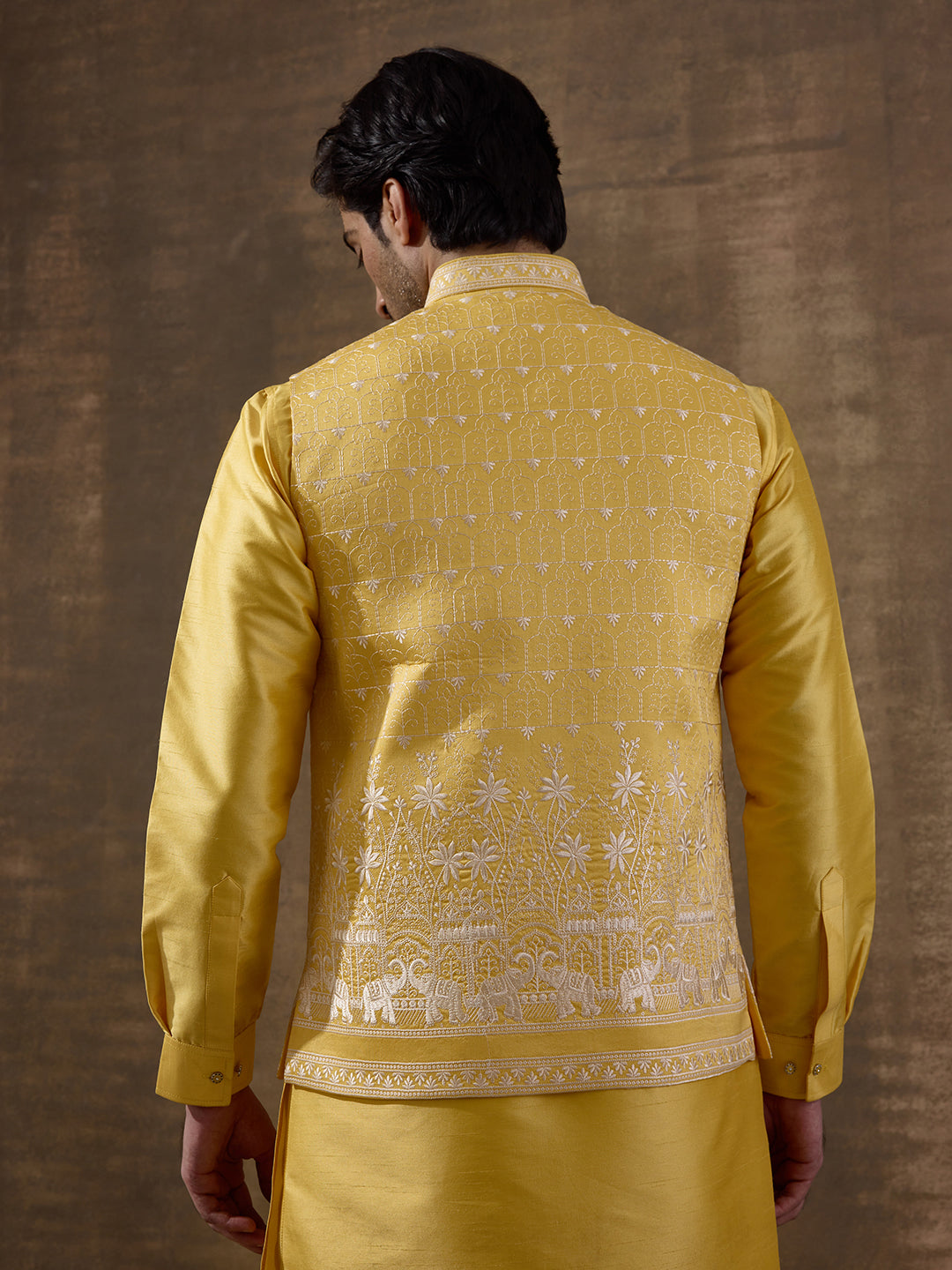 Temple Yellow Embroidered Men's Kurta Set
