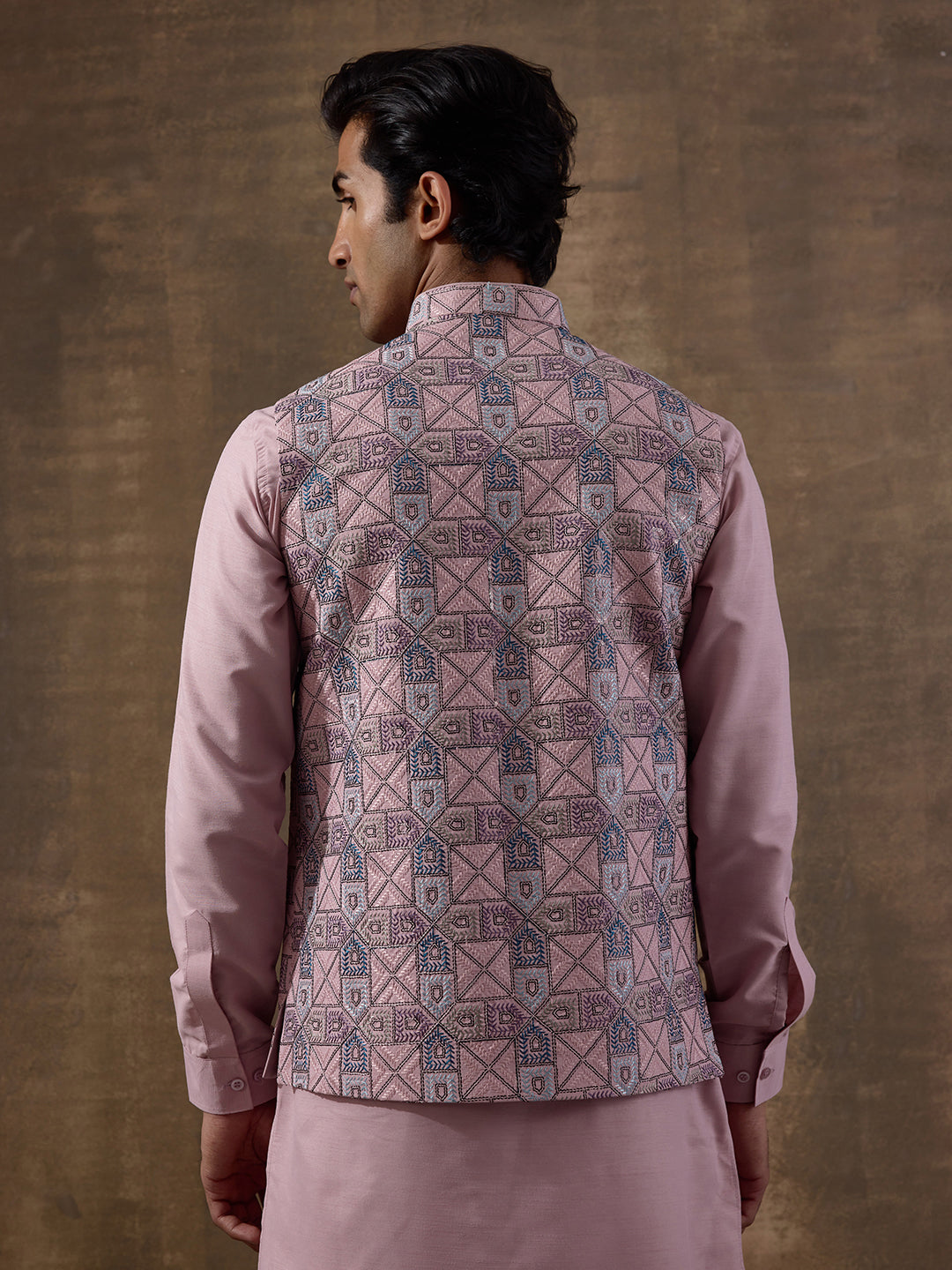 Blush Pink Mosaic Patterned Men's Kurta Set
