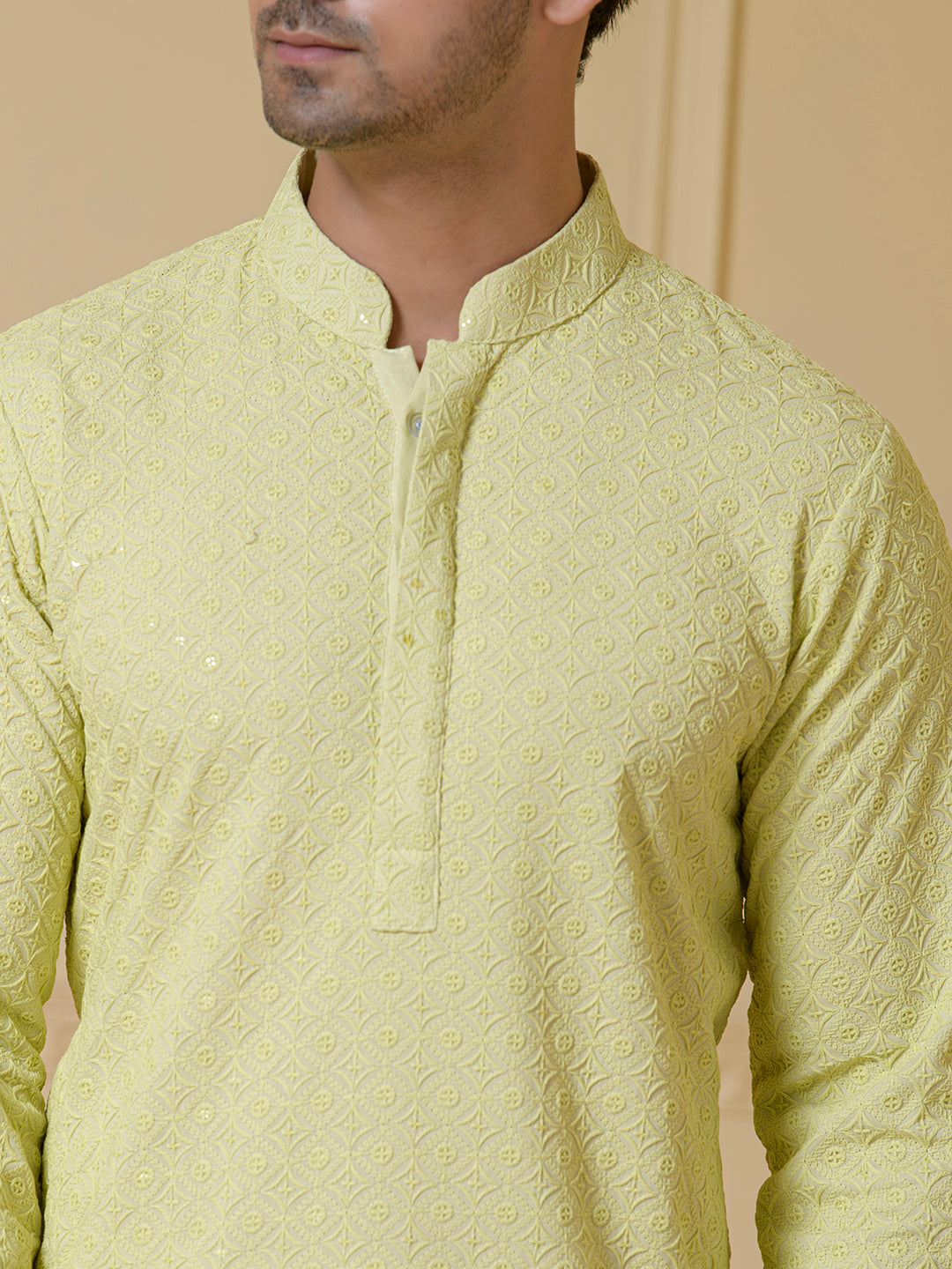 Lime Green Chikankari Men’s Kurta