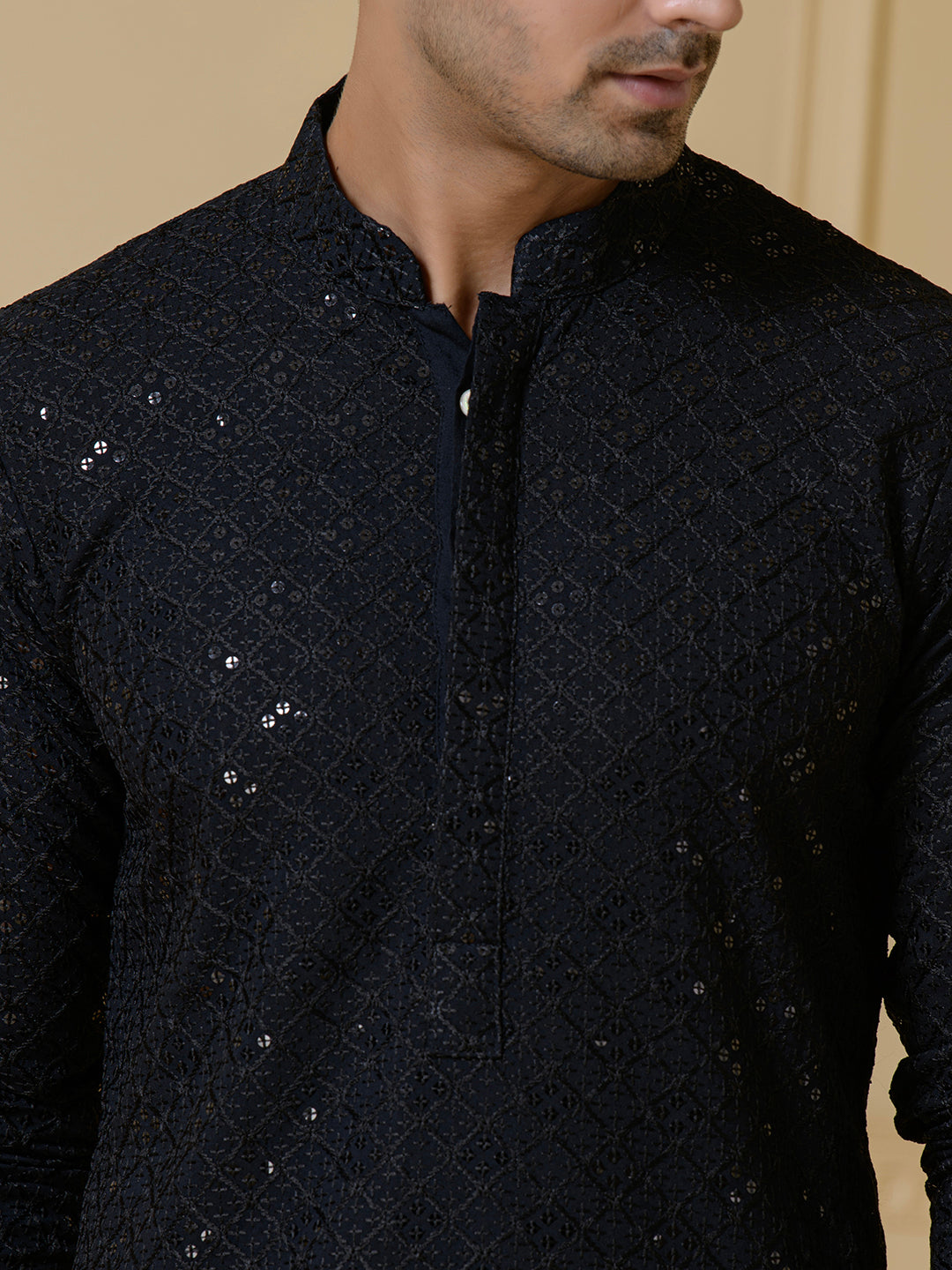 Midnight Black Chikankari Men’s Kurta
