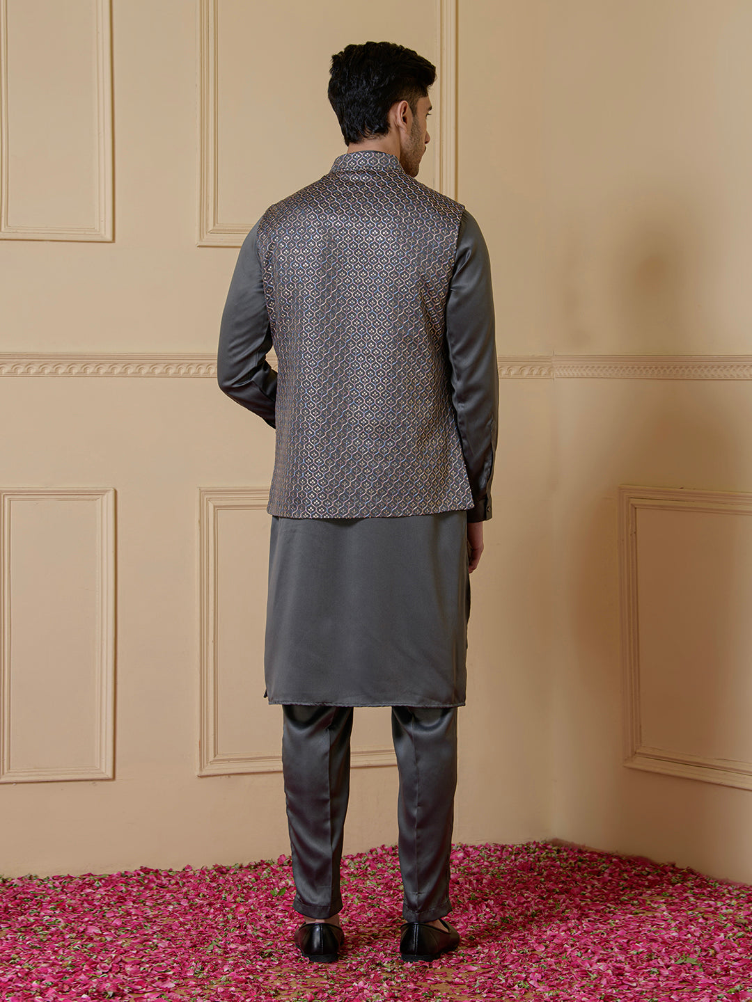 Refined Grey Sequined Men's Kurta Set