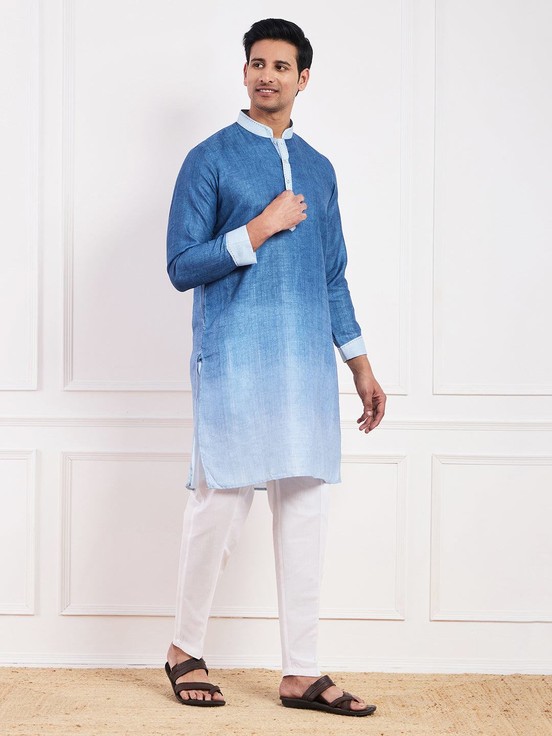 Dark Blue Ombre Men's Kurta