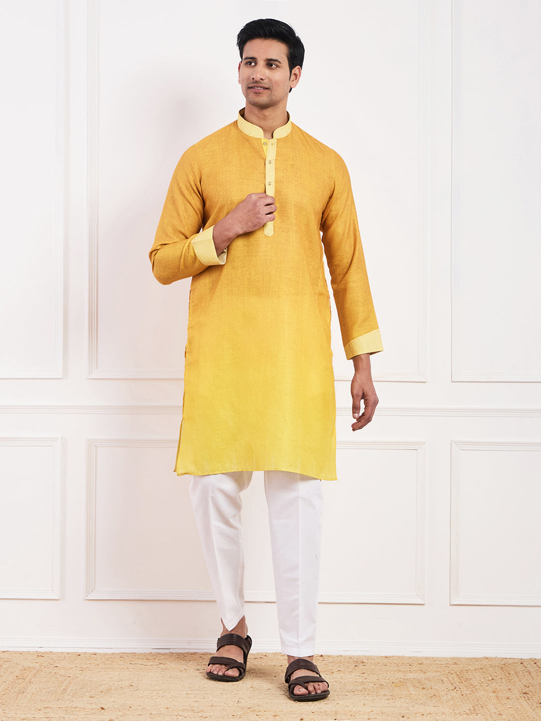 Dark Yellow Ombre Men's Kurta