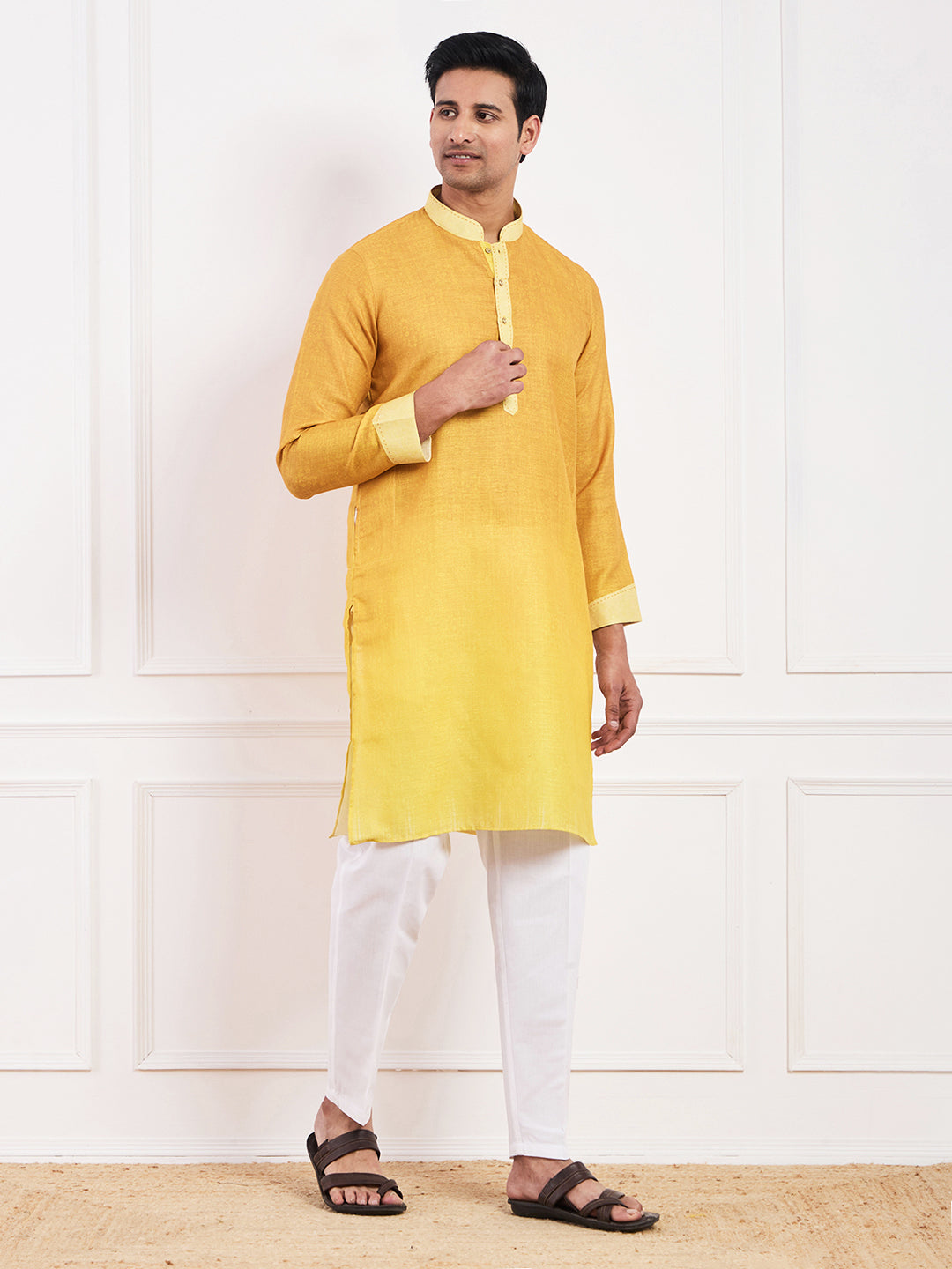 Dark Yellow Ombre Men's Kurta