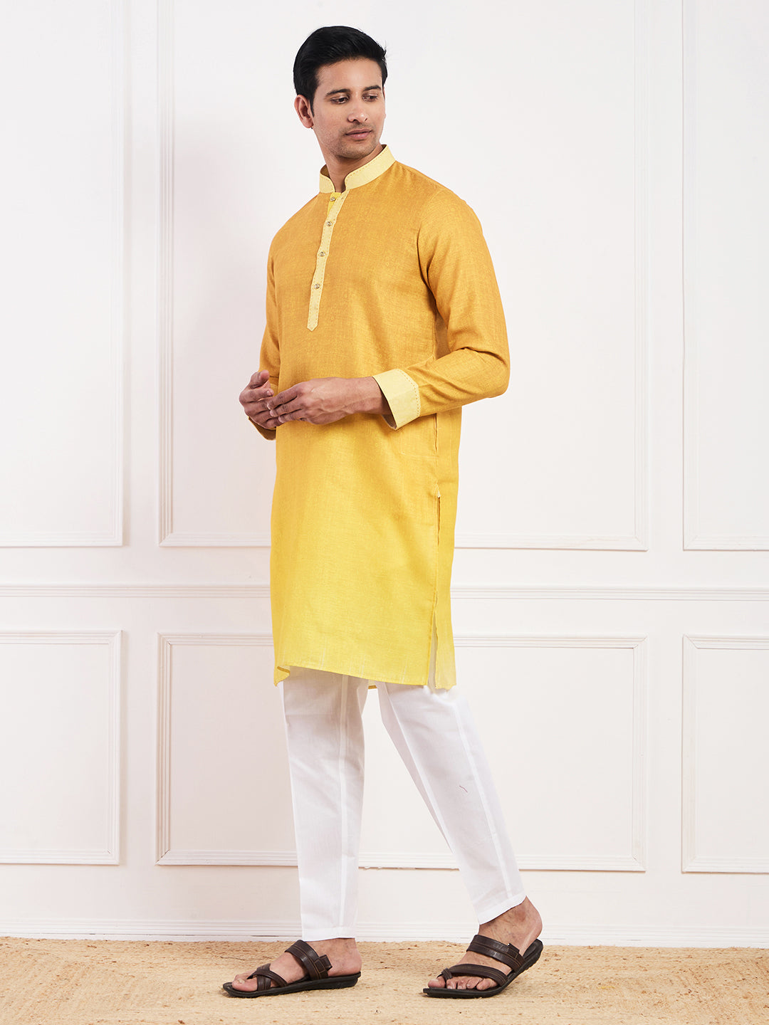 Dark Yellow Ombre Men's Kurta
